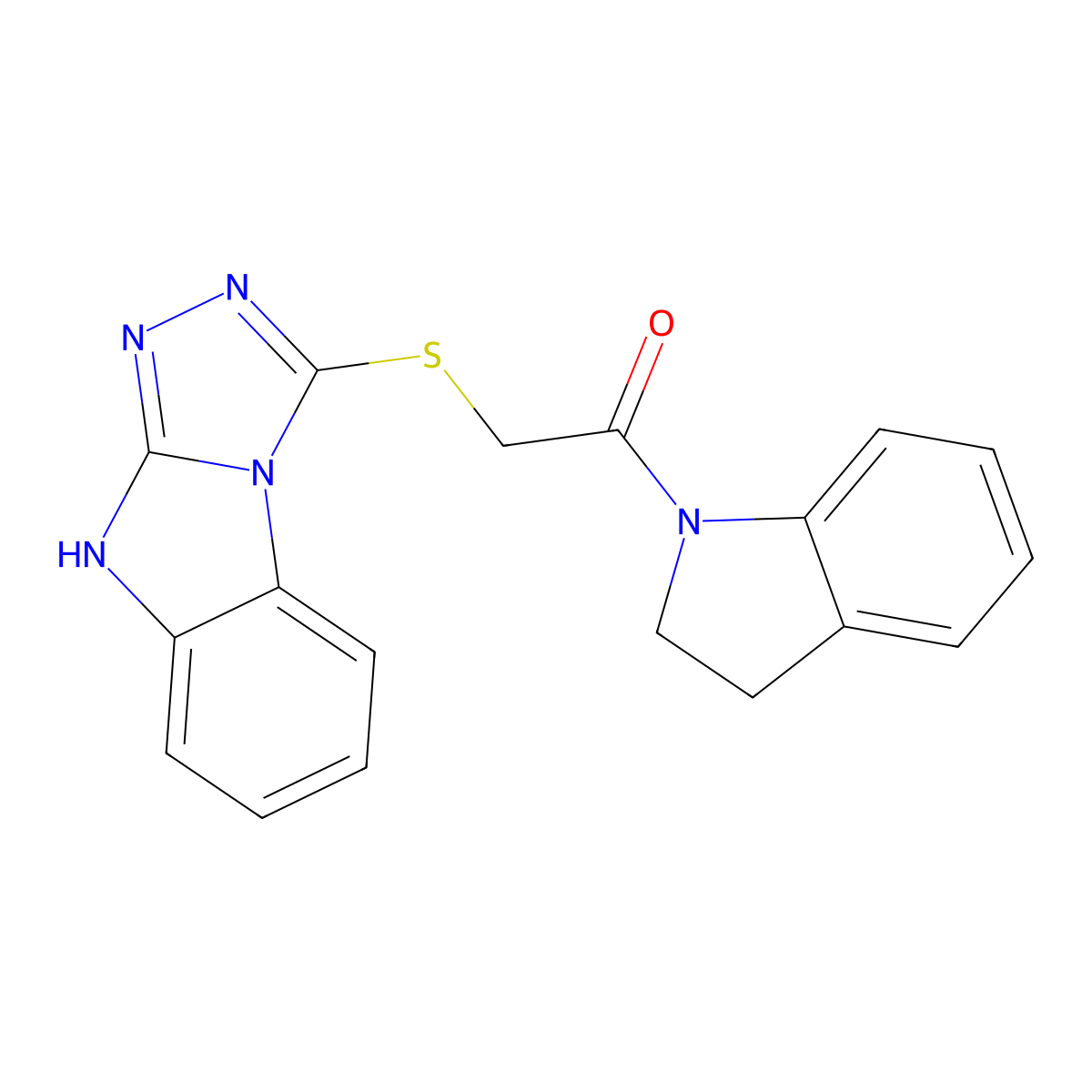 3-{[2-(2,3-dihydro-1H-indol-1-yl)-2-oxoethyl]thio}-9H-[1,2,4]triazolo[4,3-a]benzimidazole molecular structure, CAS 565218-41-9