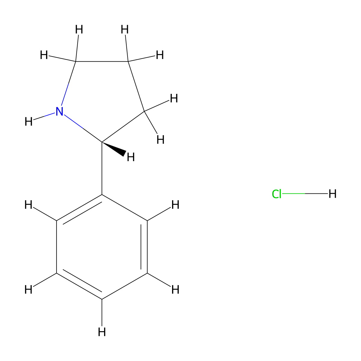 (R)-2-phenylpyrrolidine hydrochloride molecular structure, CAS 56523-48-9