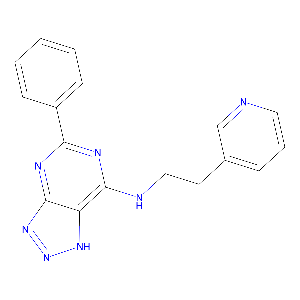 5-Phenyl-N-[2-(3-pyridyl)ethyl]-1H-[1,2,3]triazolo[4,5-d]pyrimidin-7-amine molecular structure, CAS 565236-10-4