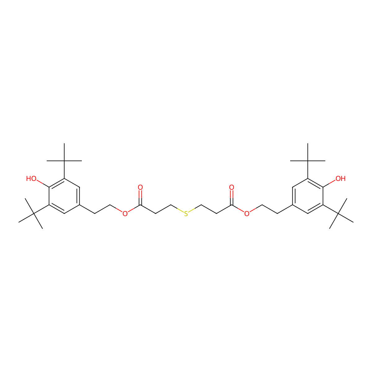 Propanoic acid, 3,3'-thiobis-, 1,1'-bis(2-(3,5-bis(1,1-dimethylethyl)-4-hydroxyphenyl)ethyl) ester molecular structure, CAS 56525-25-8