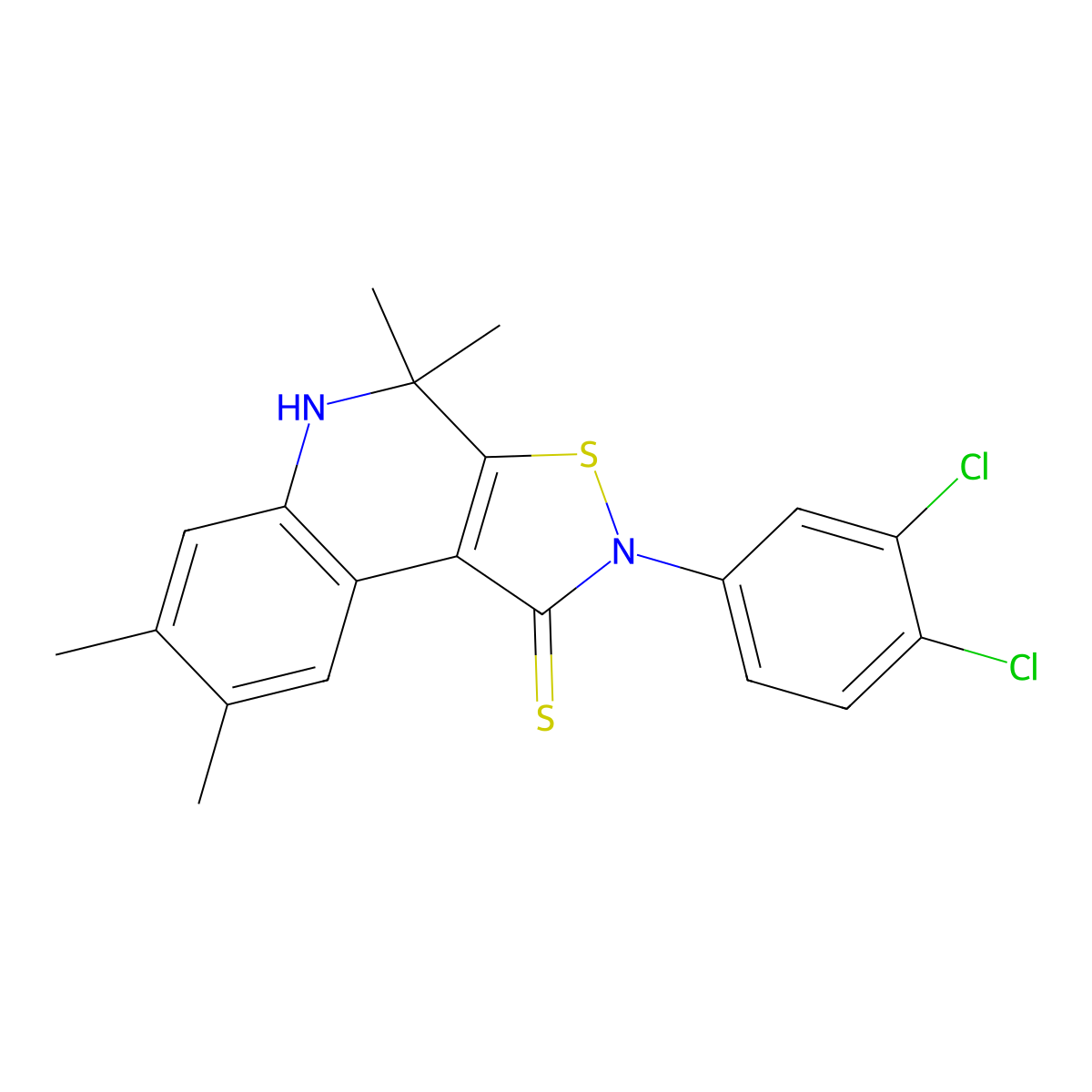 2-(3,4-dichlorophenyl)-4,4,7,8-tetramethyl-5H-[1,2]thiazolo[5,4-c]quinoline-1-thione molecular structure, CAS 5653-08-7
