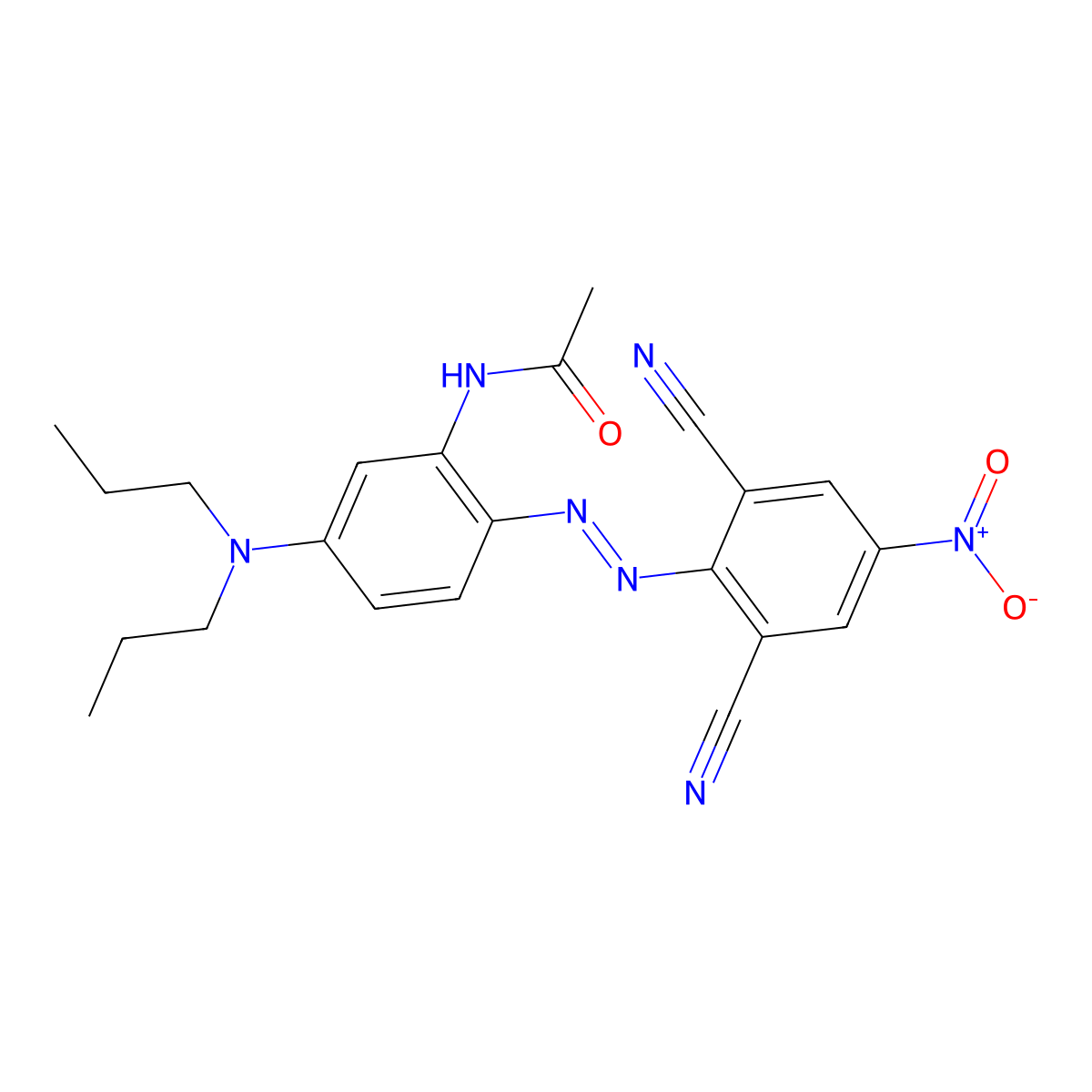 Acetamide, N-[2-[2-(2,6-dicyano-4-nitrophenyl)diazenyl]-5-(dipropylamino)phenyl]- molecular structure, CAS 56532-53-7