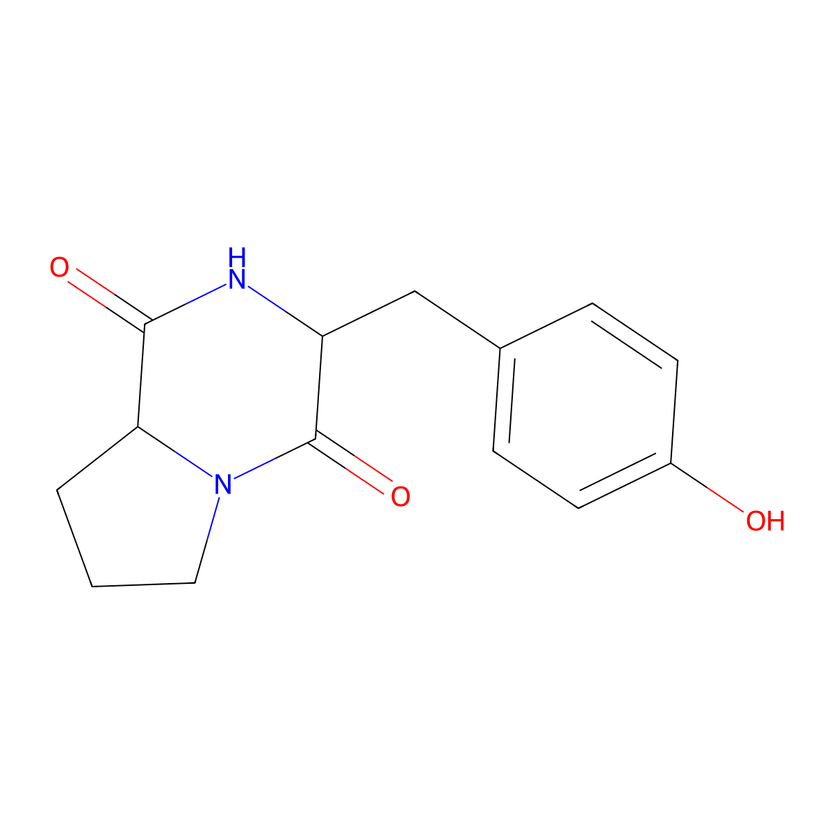 3-((4-Hydroxyphenyl)methyl)-2,3,6,7,8,8a-hexahydropyrrolo(1,2-a)pyrazine-1,4-dione molecular structure, CAS 5654-84-2
