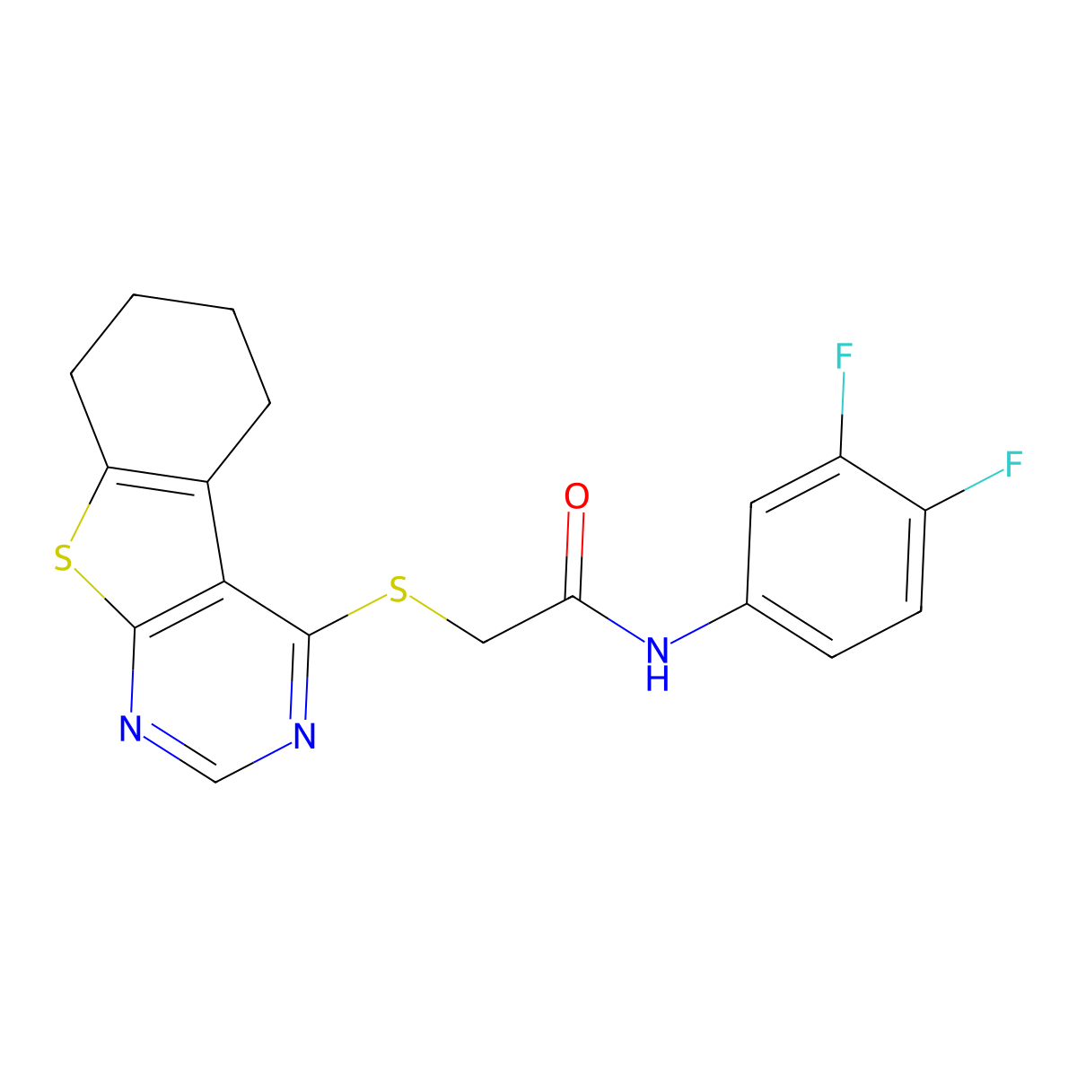 N-(3,4-difluorophenyl)-2-(5,6,7,8-tetrahydro[1]benzothieno[2,3-d]pyrimidin-4-ylsulfanyl)acetamide molecular structure, CAS 565414-87-1