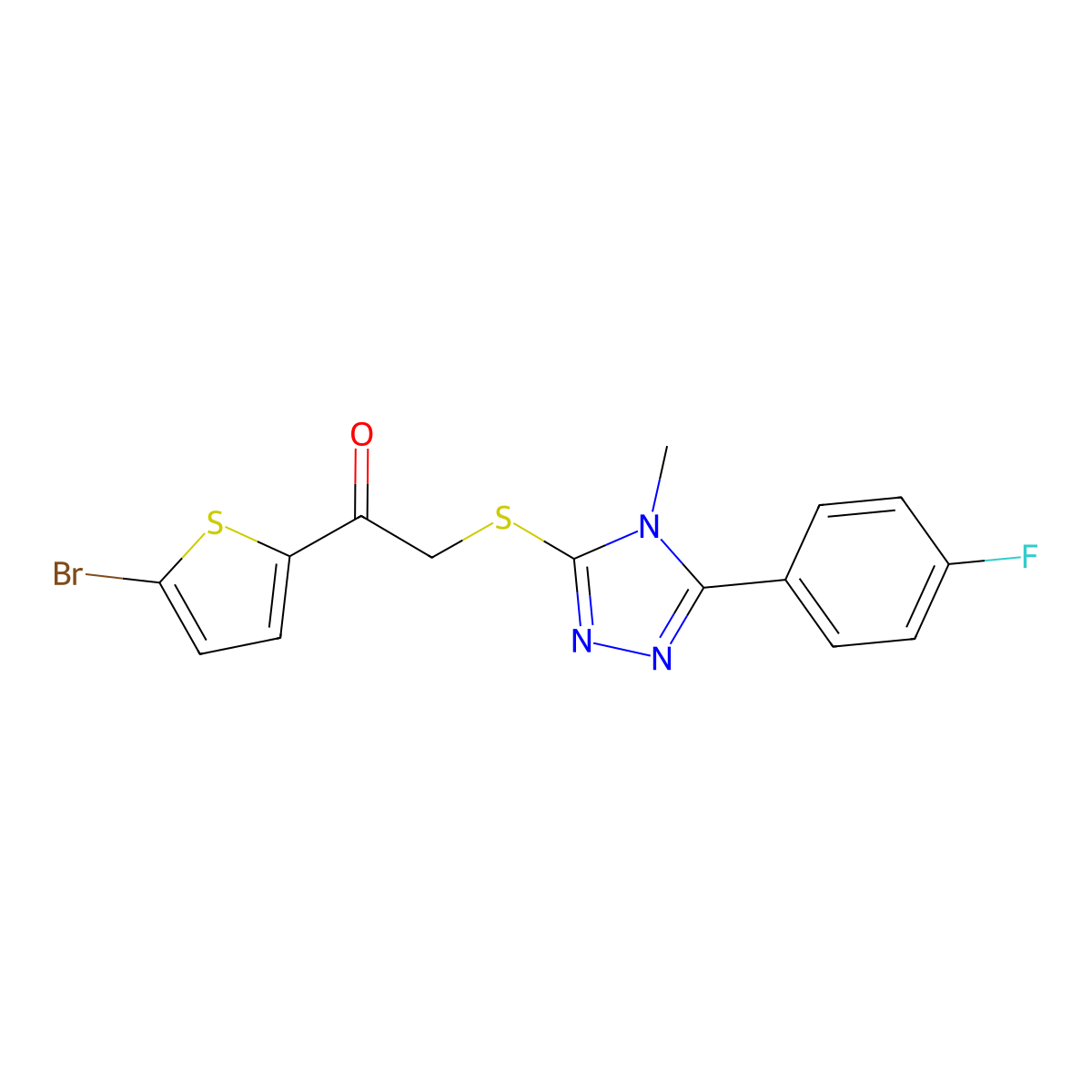 1-(5-Bromothiophen-2-yl)-2-((5-(4-fluorophenyl)-4-methyl-4H-1,2,4-triazol-3-yl)thio)ethan-1-one molecular structure, CAS 565415-03-4