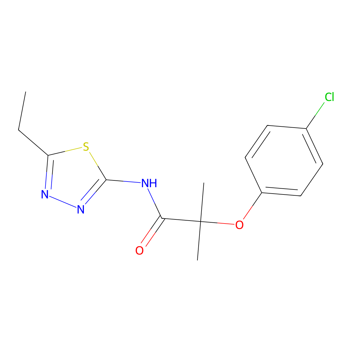 2-(4-chlorophenoxy)-N-(5-ethyl-1,3,4-thiadiazol-2-yl)-2-methylpropanamide molecular structure, CAS 565417-93-8