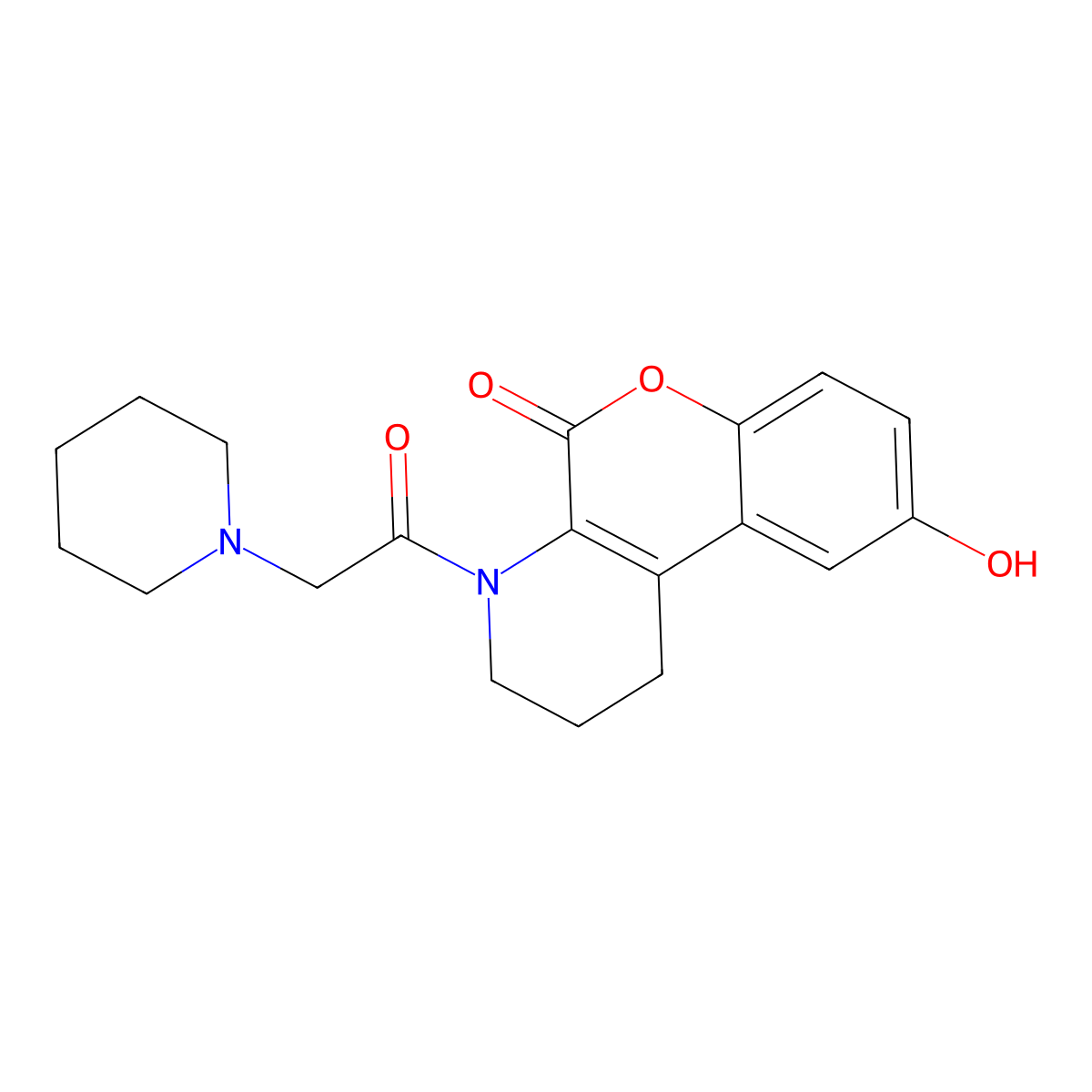 9-hydroxy-4-(2-piperidin-1-ylacetyl)-2,3-dihydro-1H-chromeno[3,4-b]pyridin-5-one molecular structure, CAS 565418-72-6