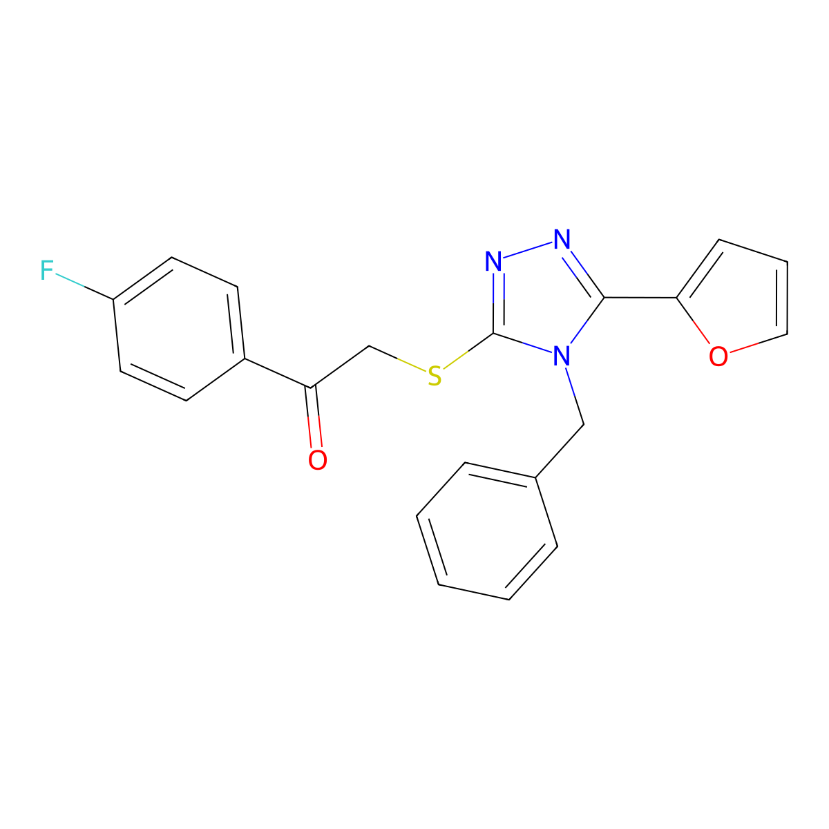 2-{[4-benzyl-5-(furan-2-yl)-4H-1,2,4-triazol-3-yl]sulfanyl}-1-(4-fluorophenyl)ethan-1-one molecular structure, CAS 565422-92-6