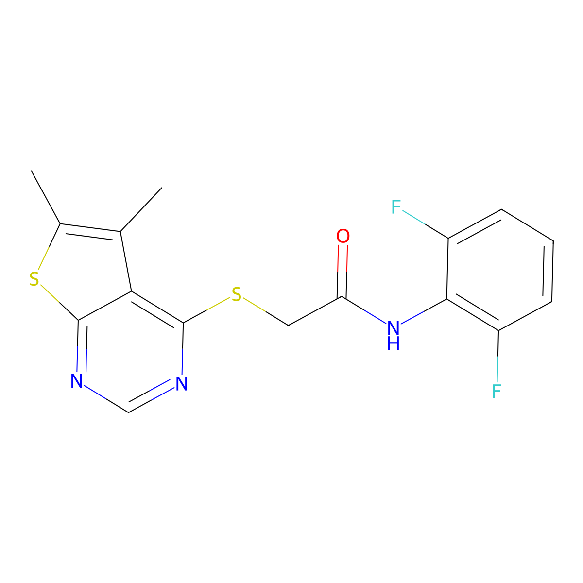 N-(2,6-difluorophenyl)-2-((5,6-dimethylthieno[2,3-d]pyrimidin-4-yl)thio)acetamide molecular structure, CAS 565427-06-7