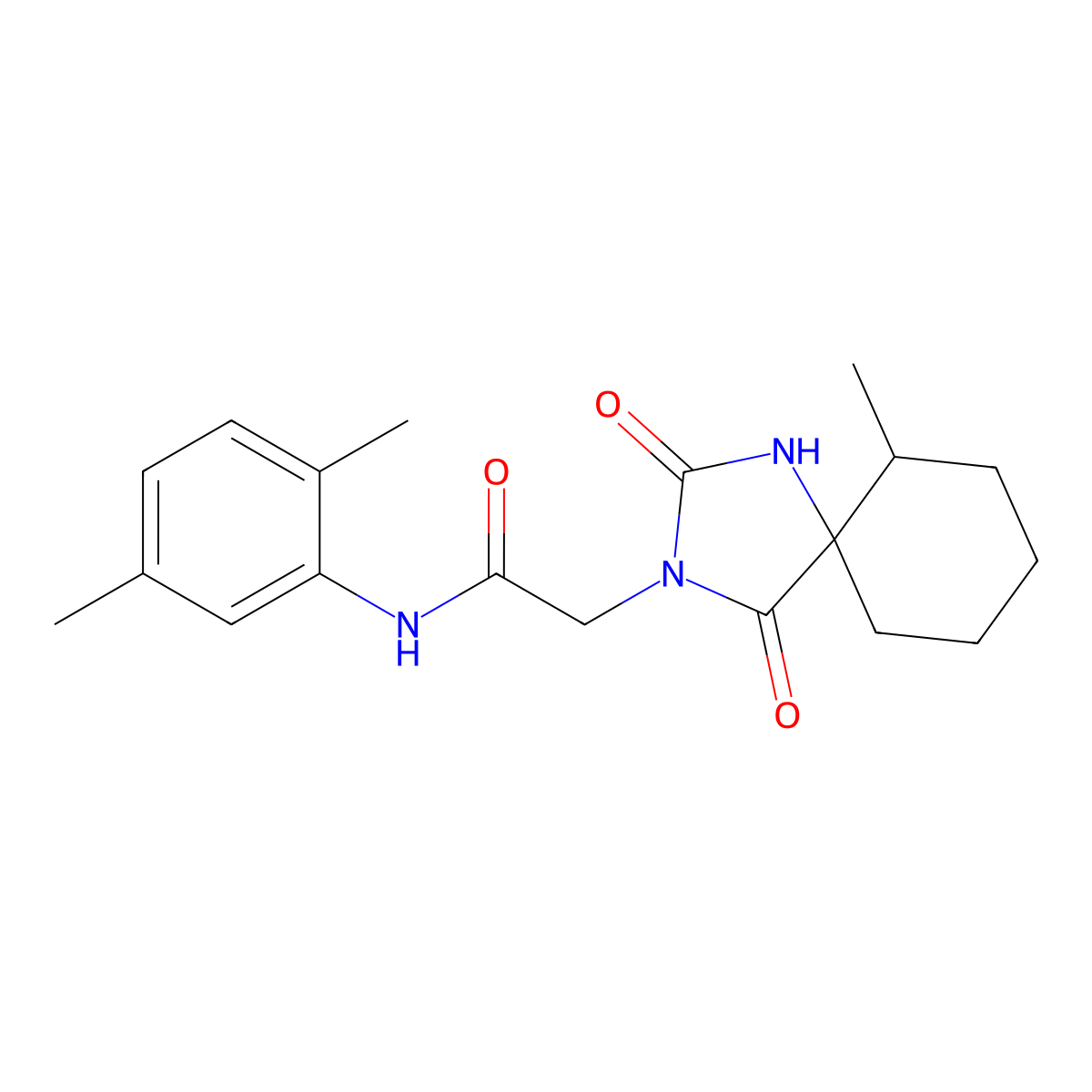 N-(2,5-dimethylphenyl)-2-{6-methyl-2,4-dioxo-1,3-diazaspiro[4.5]decan-3-yl}acetamide molecular structure, CAS 565427-58-9