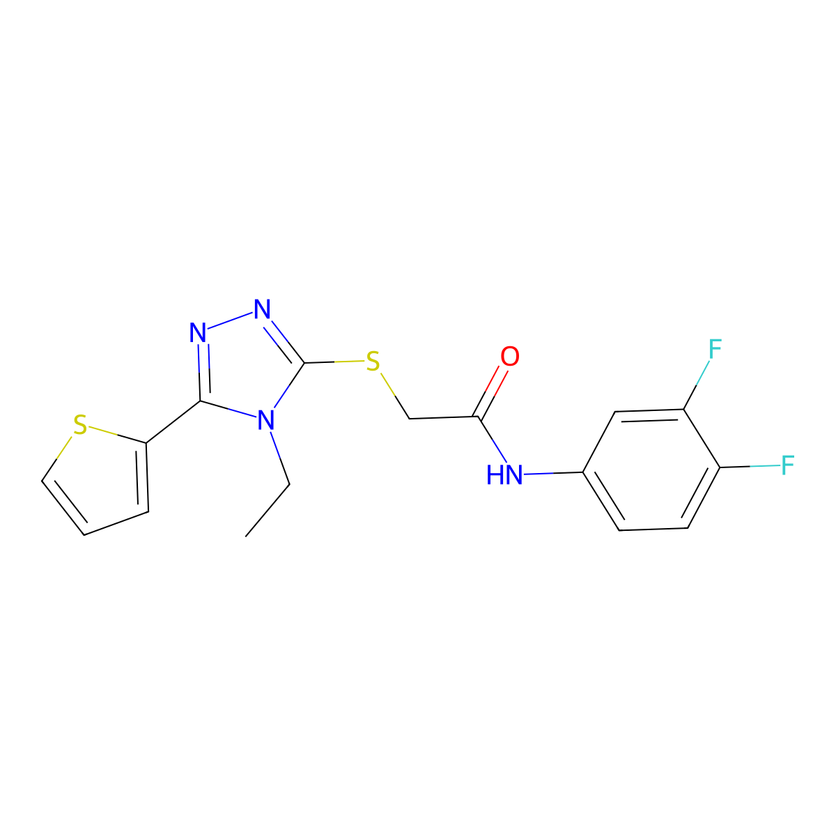 N-(3,4-Difluorophenyl)-2-{[4-ethyl-5-(2-thienyl)-4H-1,2,4-triazol-3-YL]sulfanyl}acetamide molecular structure, CAS 565445-20-7