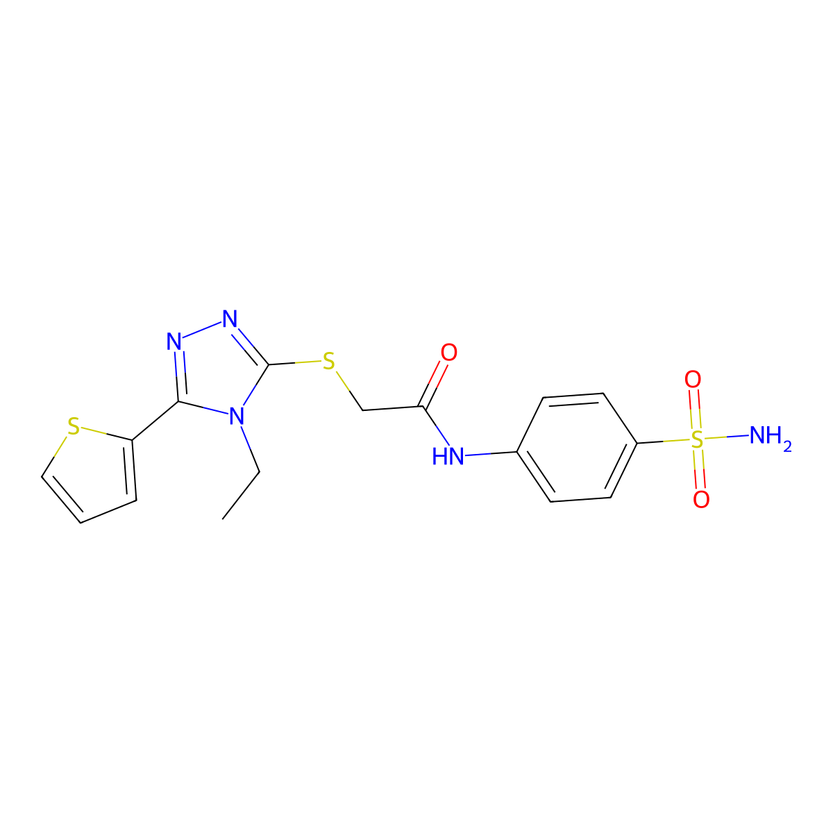 N-[4-(Aminosulfonyl)phenyl]-2-{[4-ethyl-5-(2-thienyl)-4H-1,2,4-triazol-3-YL]sulfanyl}acetamide molecular structure, CAS 565446-72-2