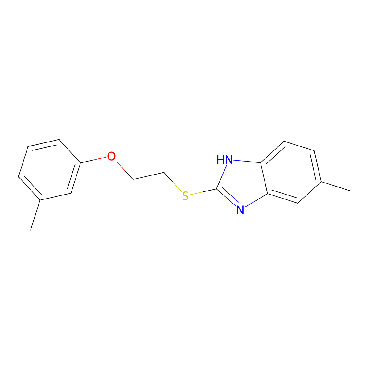 5-methyl-2-((2-(m-tolyloxy)ethyl)thio)-1H-benzo[d]imidazole molecular structure, CAS 565447-15-6