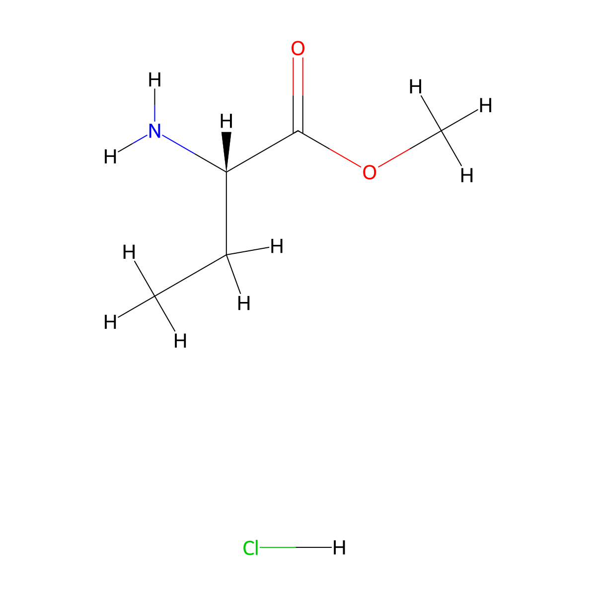 (S)-methyl 2-aminobutanoate hydrochloride molecular structure, CAS 56545-22-3