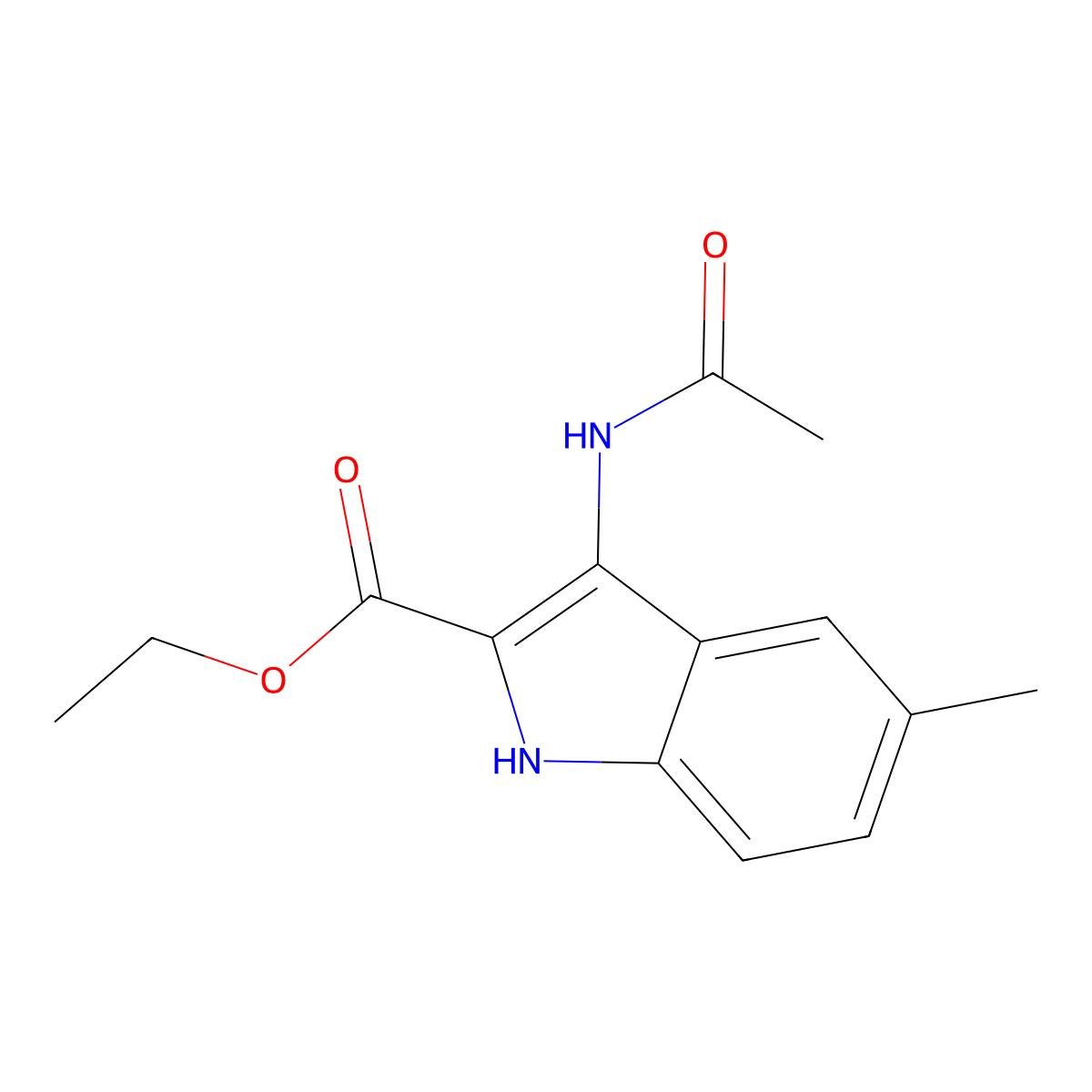 Ethyl 3-(acetylamino)-5-methyl-1H-indole-2-carboxylate molecular structure, CAS 56545-52-9