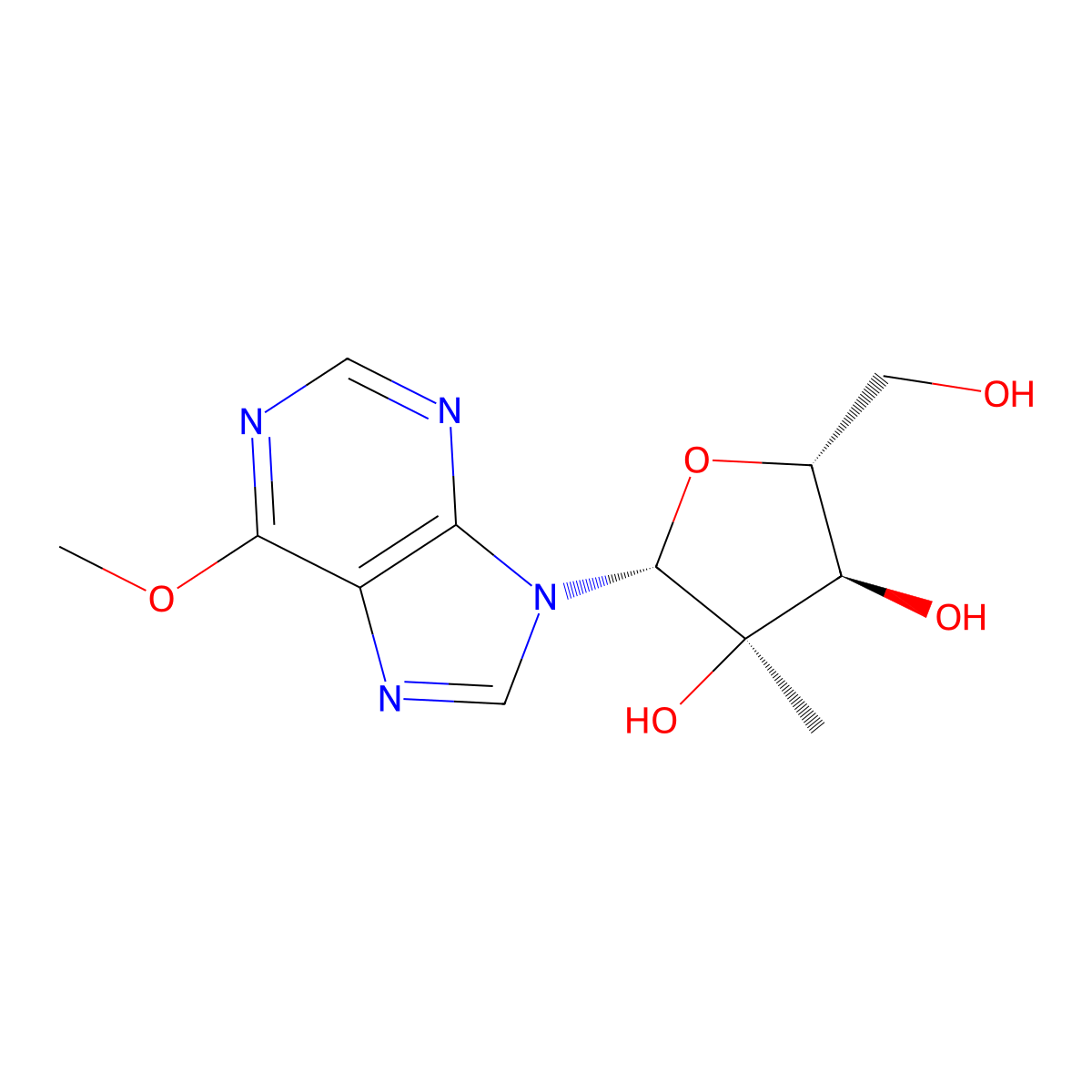 (2R,3R,4R,5R)-5-(hydroxymethyl)-2-(6-methoxy-9H-purin-9-yl)-3-methyltetrahydrofuran-3,4-diol molecular structure, CAS 565450-78-4