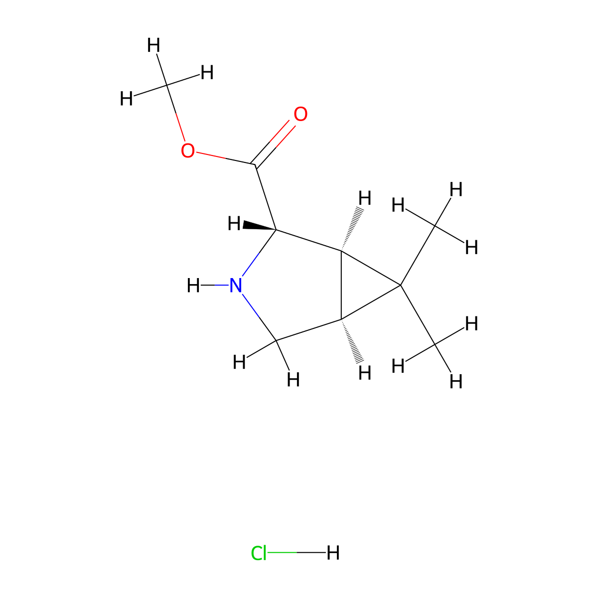 methyl (1R,2S,5S)-6,6-dimethyl-3-azabicyclo[3.1.0]hexane-2-carboxylate hydrochloride molecular structure, CAS 565456-77-1