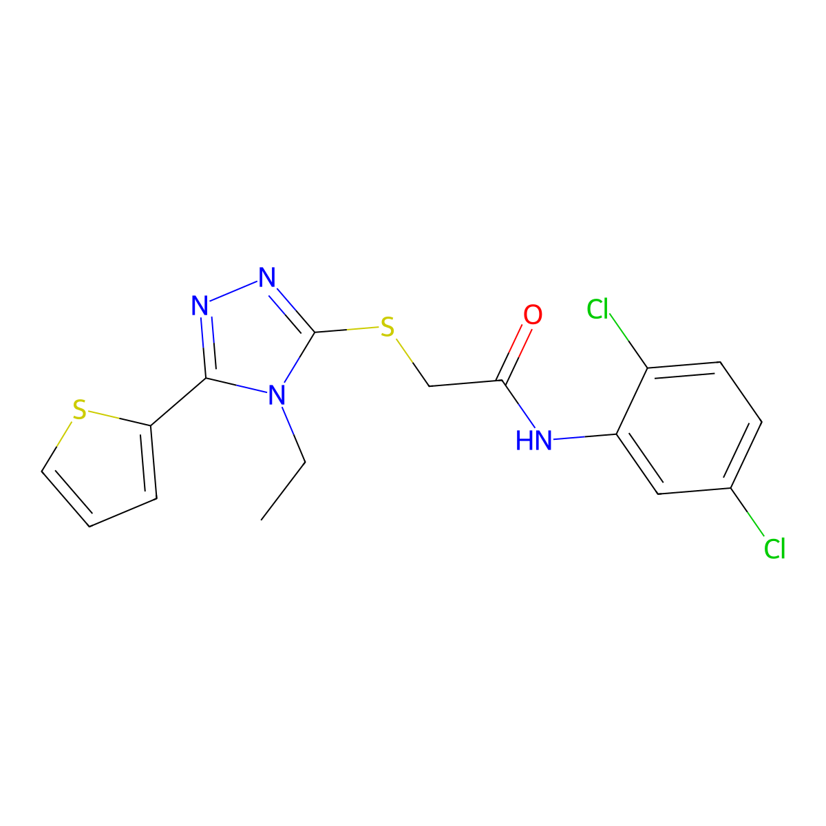 N-(2,5-Dichlorophenyl)-2-((4-ethyl-5-(2-thienyl)-4H-1,2,4-triazol-3-YL)sulfanyl)acetamide molecular structure, CAS 565464-68-8