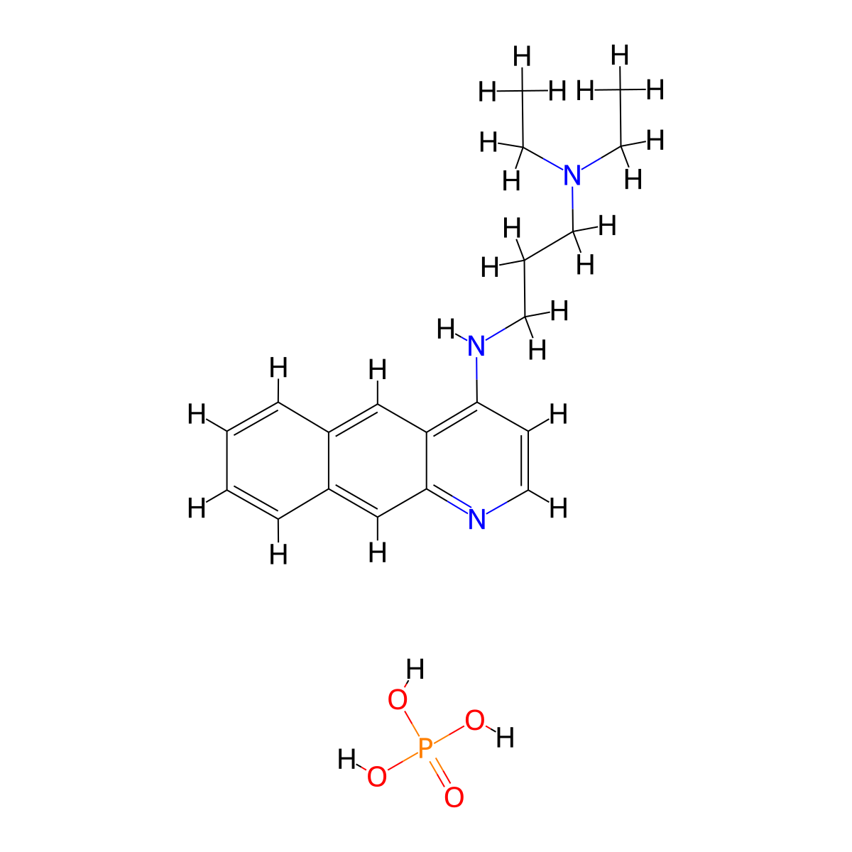 N-benzo[g]quinolin-4-yl-N',N'-diethylpropane-1,3-diamine;phosphoric acid molecular structure, CAS 56548-52-8