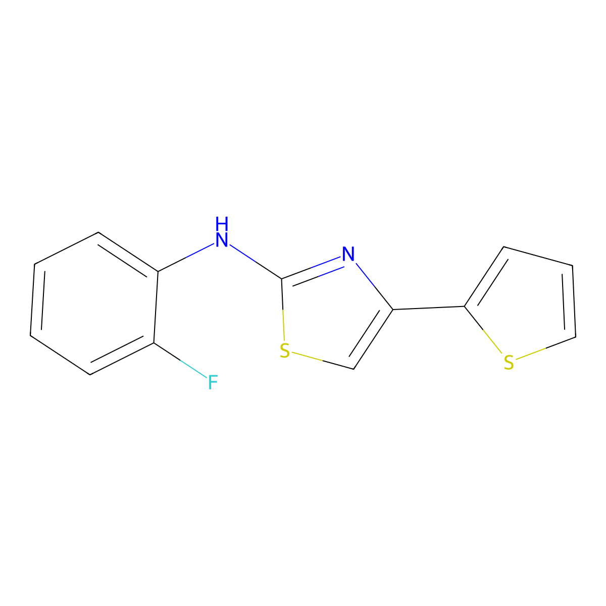 N-(2-fluorophenyl)-4-thiophen-2-yl-1,3-thiazol-2-amine molecular structure, CAS 5655-38-9