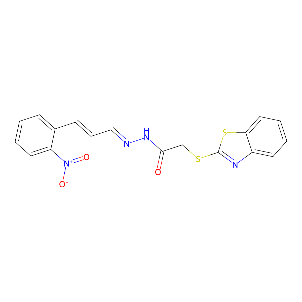 2-[(1,3-Benzothiazol-2-yl)sulfanyl]-N'-[3-(2-nitrophenyl)prop-2-en-1-ylidene]acetohydrazide molecular structure, CAS 5655-73-2