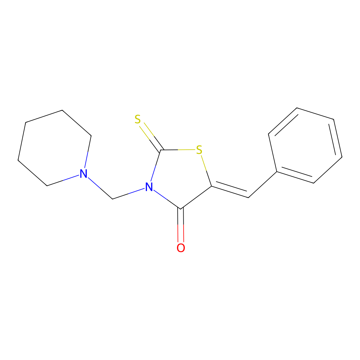 4-Thiazolidinone, 5-(phenylmethylene)-3-(1-piperidinylmethyl)-2-thioxo- molecular structure, CAS 56560-00-0