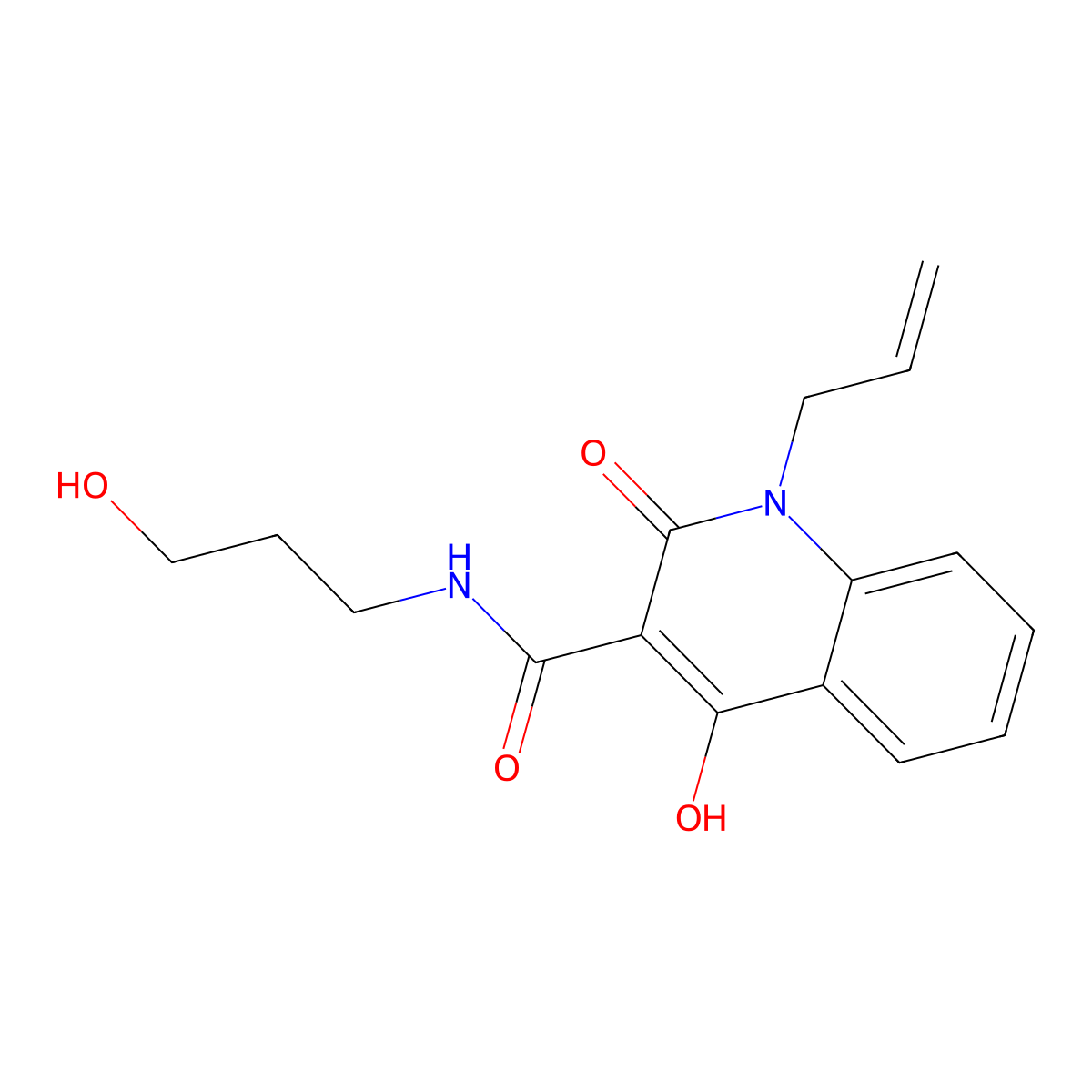 4-hydroxy-N-(3-hydroxypropyl)-2-oxo-1-(prop-2-en-1-yl)-1,2-dihydroquinoline-3-carboxamide molecular structure, CAS 5657-77-2