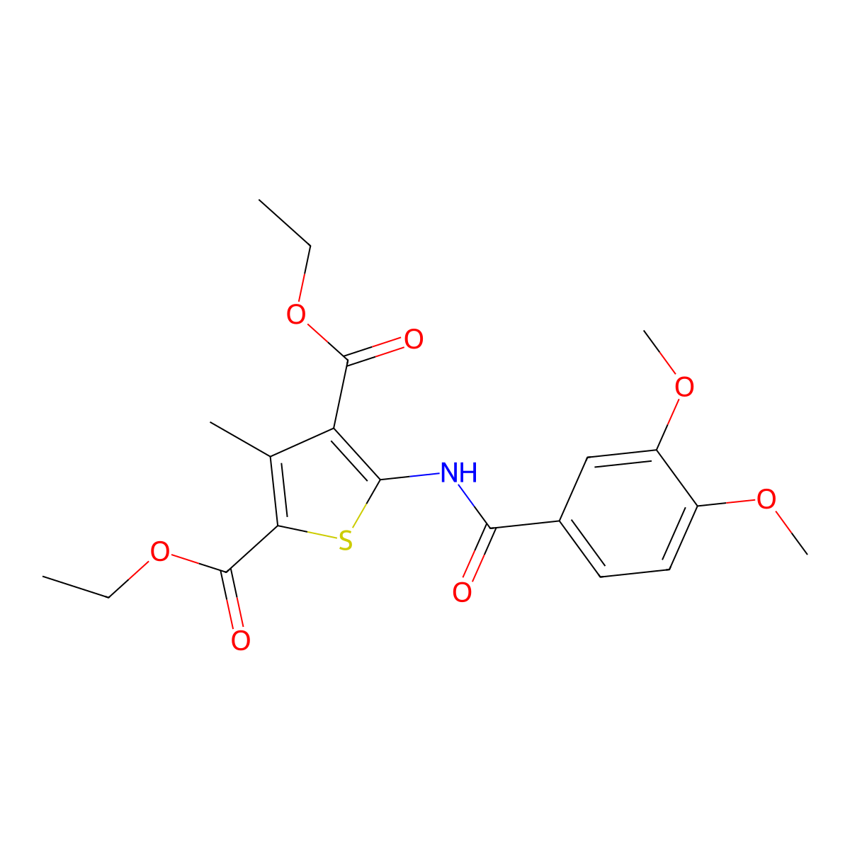 Diethyl 5-[(3,4-dimethoxybenzoyl)amino]-3-methyl-thiophene-2,4-dicarboxylate molecular structure, CAS 5657-82-9