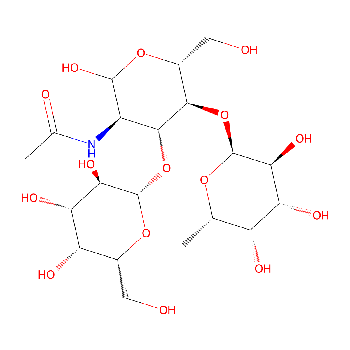 beta-D-Galp-(1->3)-(alpha-L-Fucp-(1->4))-D-GlcpNAc molecular structure, CAS 56570-03-7