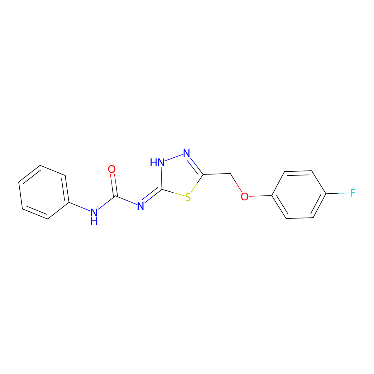 N-{5-[(4-fluorophenoxy)methyl]-1,3,4-thiadiazol-2-yl}-N'-phenylurea molecular structure, CAS 5658-26-4