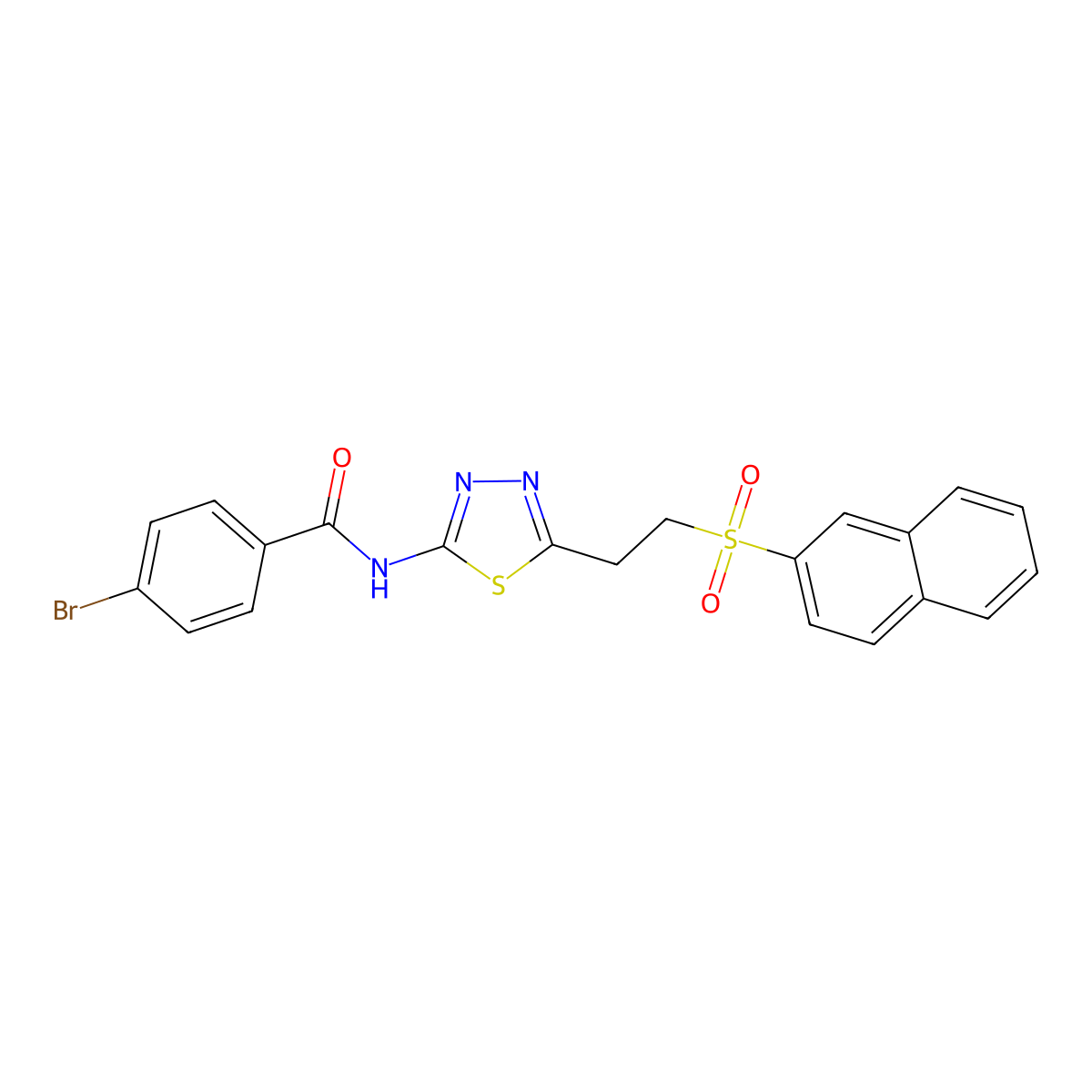 4-bromo-N-[5-(2-naphthalen-2-ylsulfonylethyl)-1,3,4-thiadiazol-2-yl]benzamide molecular structure, CAS 5658-29-7