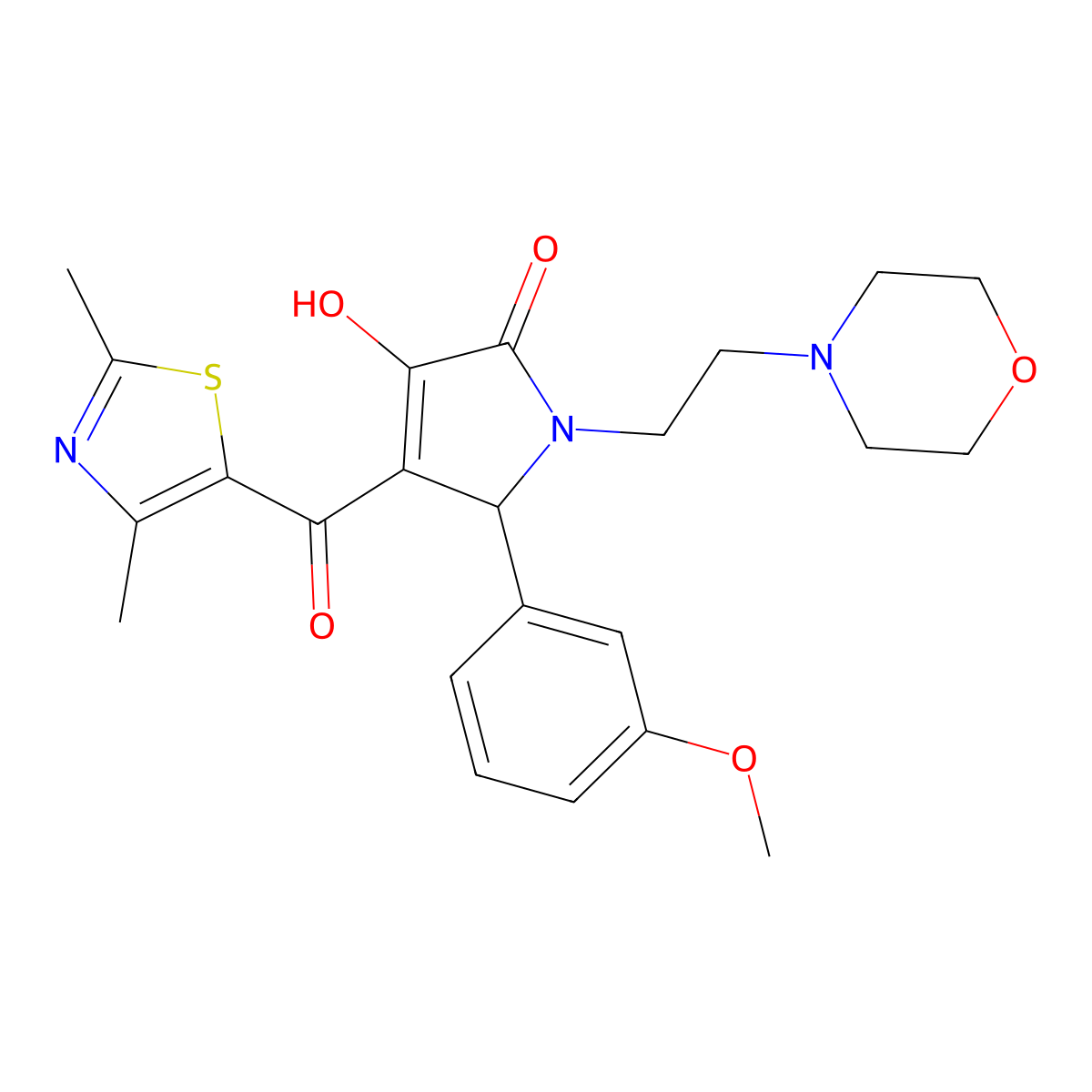 3-(2,4-dimethyl-1,3-thiazole-5-carbonyl)-4-hydroxy-2-(3-methoxyphenyl)-1-(2-morpholin-4-ylethyl)-2H-pyrrol-5-one molecular structure, CAS 5660-04-8
