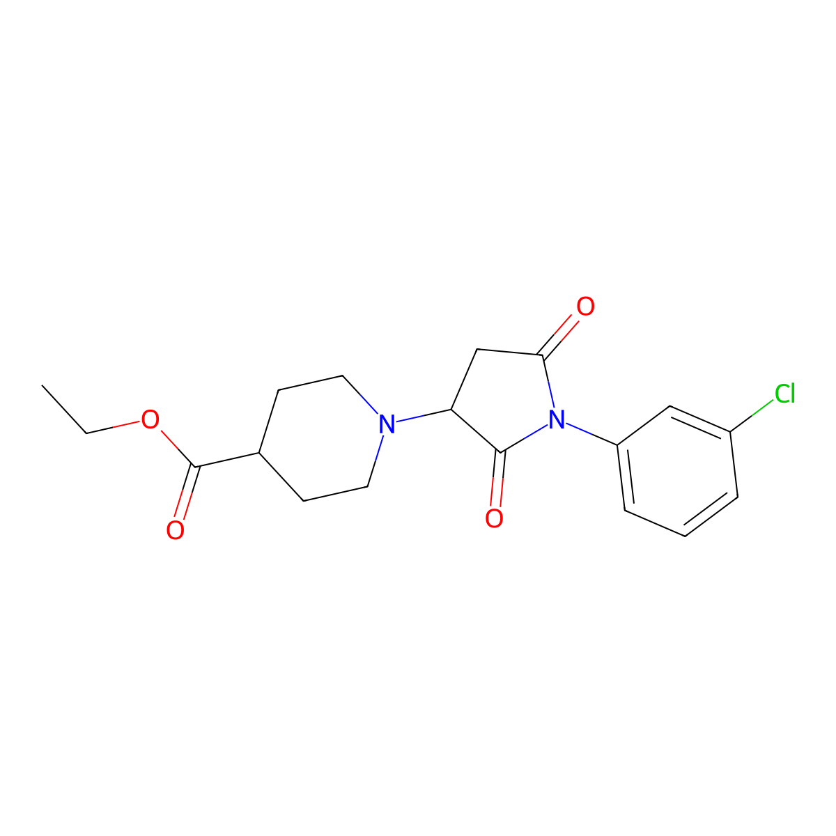 Ethyl 1-[1-(3-chlorophenyl)-2,5-dioxopyrrolidin-3-yl]piperidine-4-carboxylate molecular structure, CAS 5660-63-9
