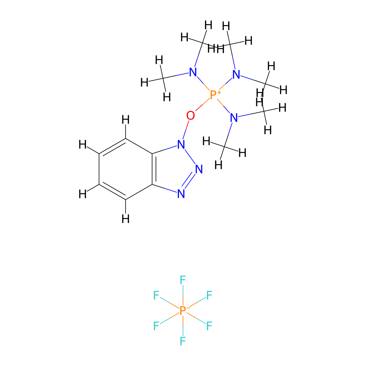 Benzotriazol-1-yloxy-tris(dimethylamino)phosphonium hexafluorophosphate molecular structure, CAS 56602-33-6