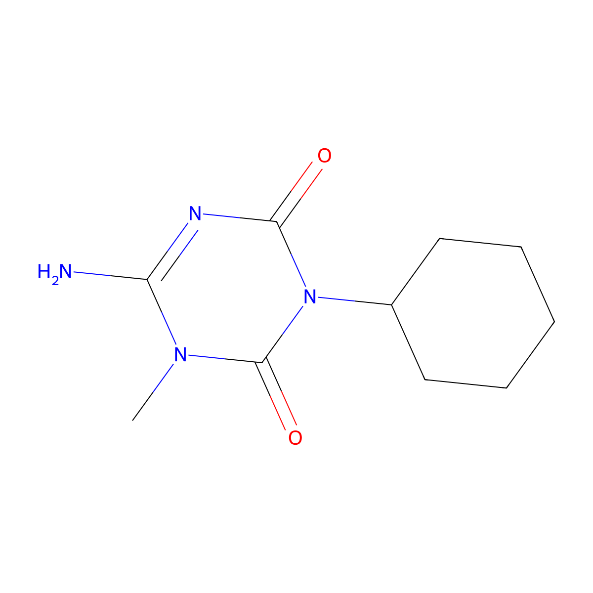 6-Amino-3-cyclohexyl-1-methyl-1,2,3,4-tetrahydro-1,3,5-triazine-2,4-dione molecular structure, CAS 56611-55-3