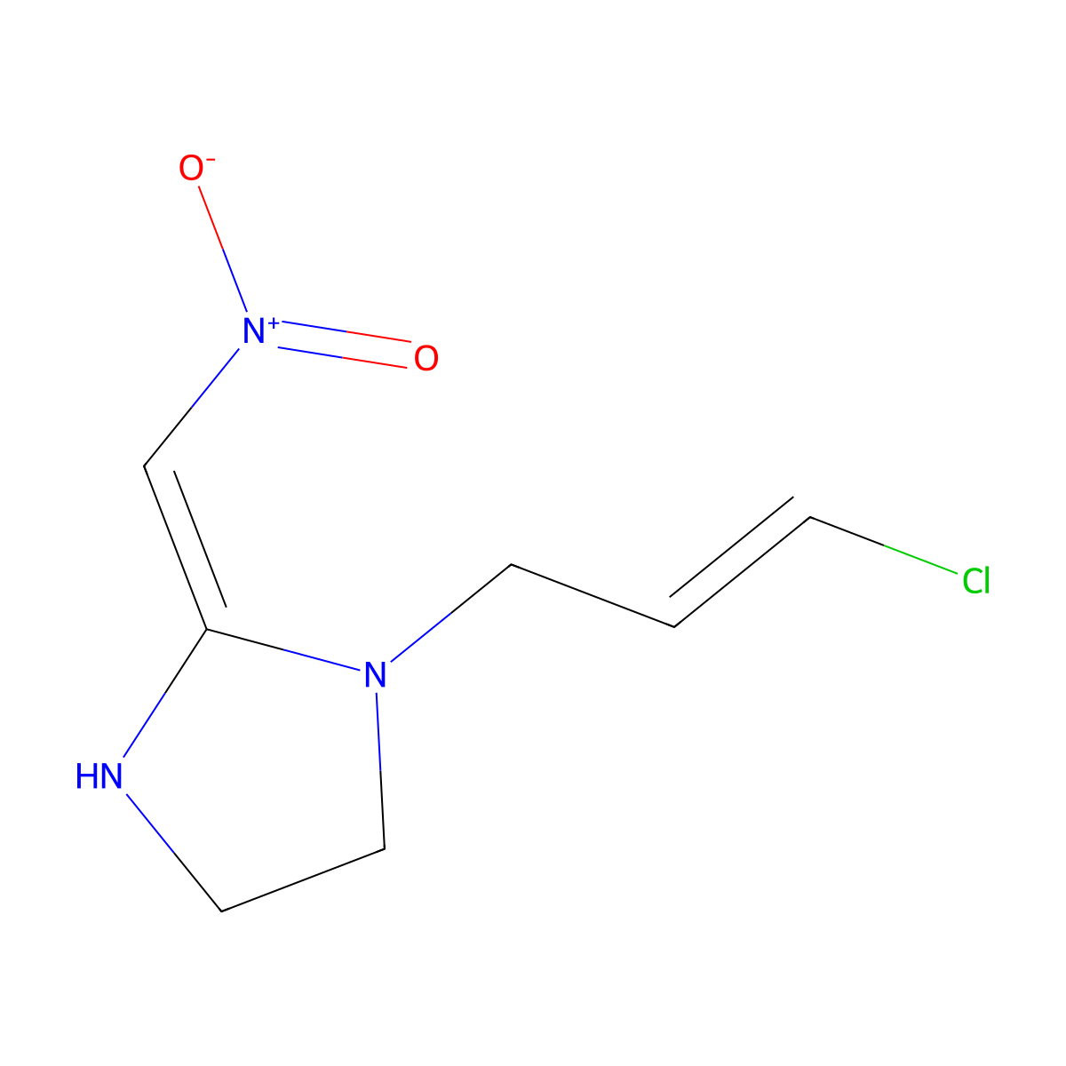 (2E)-1-[(2E)-3-chloroprop-2-en-1-yl]-2-(nitromethylidene)imidazolidine molecular structure, CAS 56611-92-8