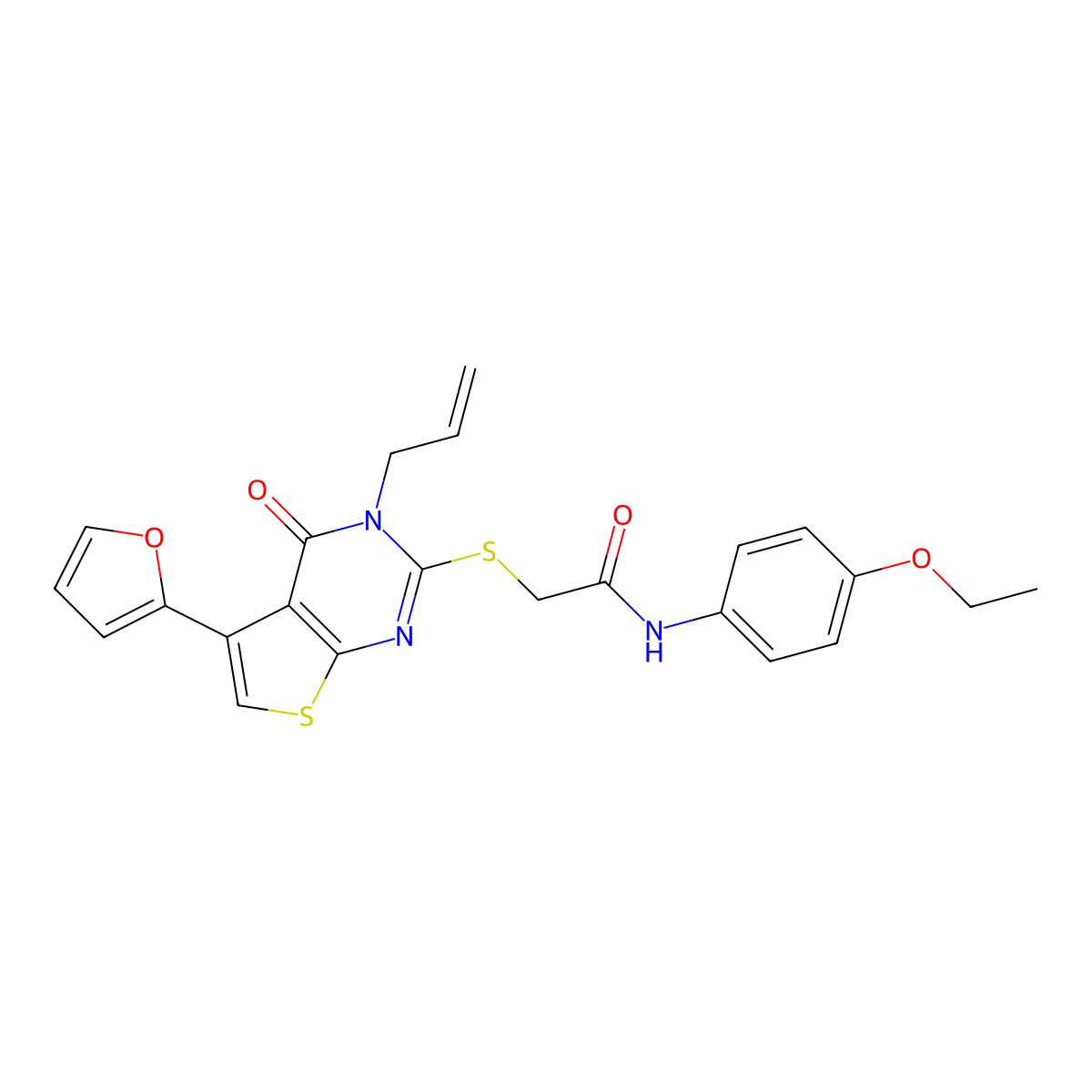 N-(4-ethoxyphenyl)-2-[5-(furan-2-yl)-4-oxo-3-prop-2-enylthieno[2,3-d]pyrimidin-2-yl]sulfanylacetamide molecular structure, CAS 566174-83-2