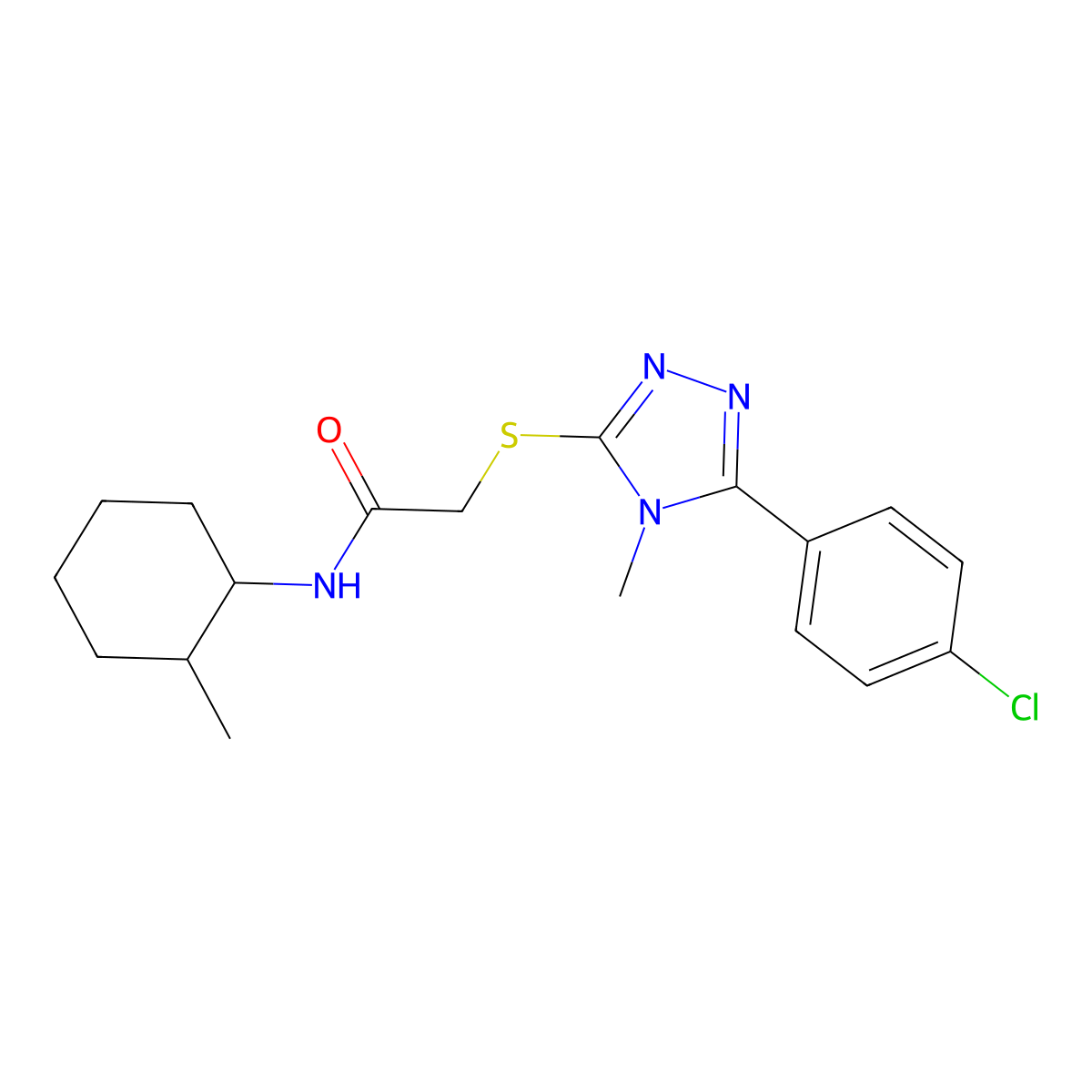 2-[[5-(4-chlorophenyl)-4-methyl-1,2,4-triazol-3-yl]sulfanyl]-N-(2-methylcyclohexyl)acetamide molecular structure, CAS 566175-61-9