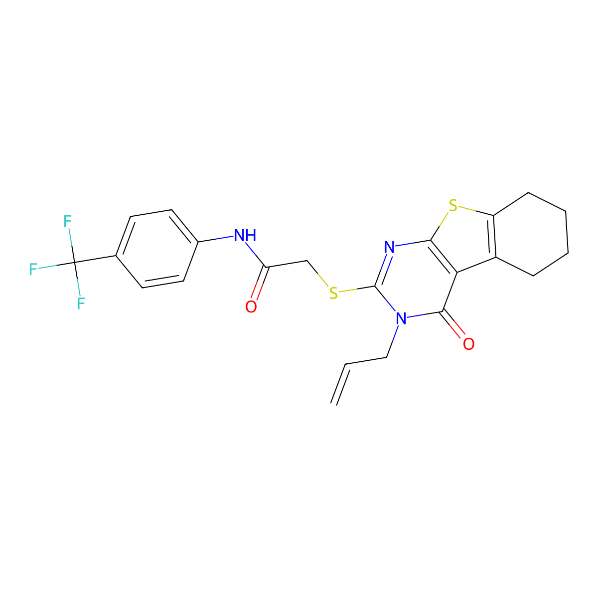 2-[(4-oxo-3-prop-2-enyl-5,6,7,8-tetrahydro-[1]benzothiolo[2,3-d]pyrimidin-2-yl)sulfanyl]-N-[4-(trifluoromethyl)phenyl]acetamide molecular structure, CAS 566178-18-5
