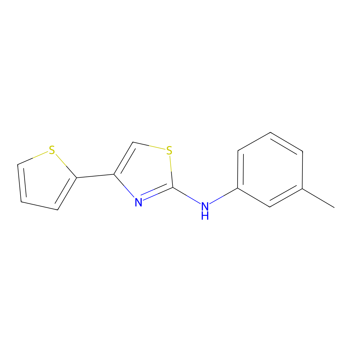 N-(3-methylphenyl)-4-thiophen-2-yl-1,3-thiazol-2-amine molecular structure, CAS 5662-41-9