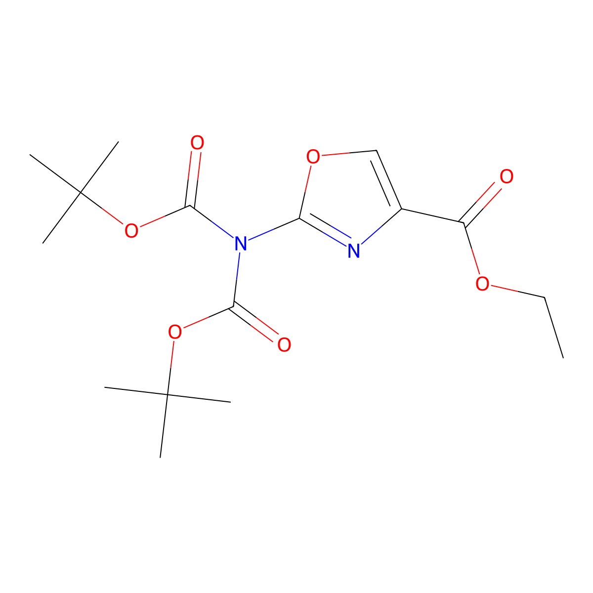 Ethyl 2-[bis[(1,1-dimethylethoxy)carbonyl]amino]-4-oxazolecarboxylate molecular structure, CAS 566206-02-8