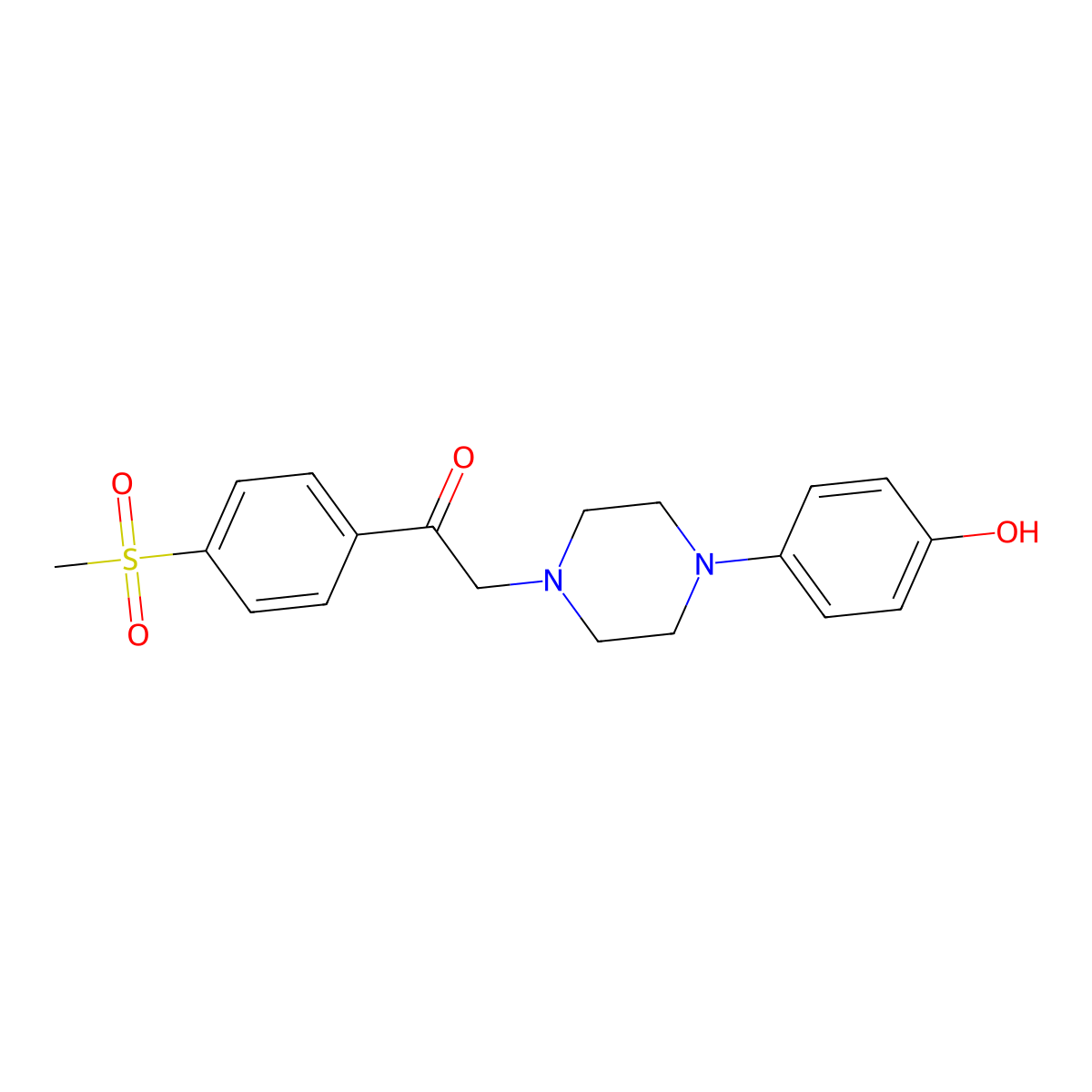 2-[4-(4-Hydroxyphenyl)-1-piperazinyl]-1-[4-(methylsulfonyl)phenyl]ethanone molecular structure, CAS 56621-49-9