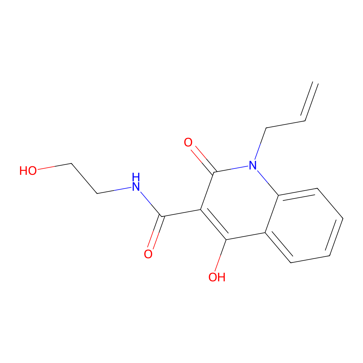 4-Hydroxy-N-(2-hydroxyethyl)-2-oxo-1-(prop-2-en-1-yl)-1,2-dihydroquinoline-3-carboxamide molecular structure, CAS 5663-59-2