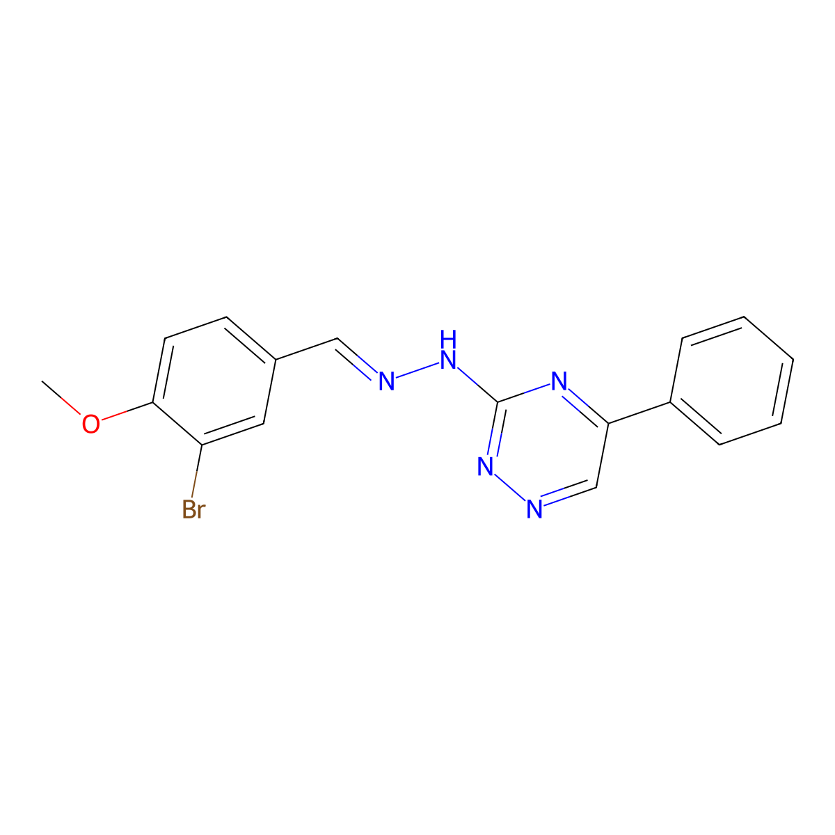 N-[(3-Bromo-4-methoxy-phenyl)methylideneamino]-5-phenyl-1,2,4-triazin-3-amine molecular structure, CAS 5663-78-5