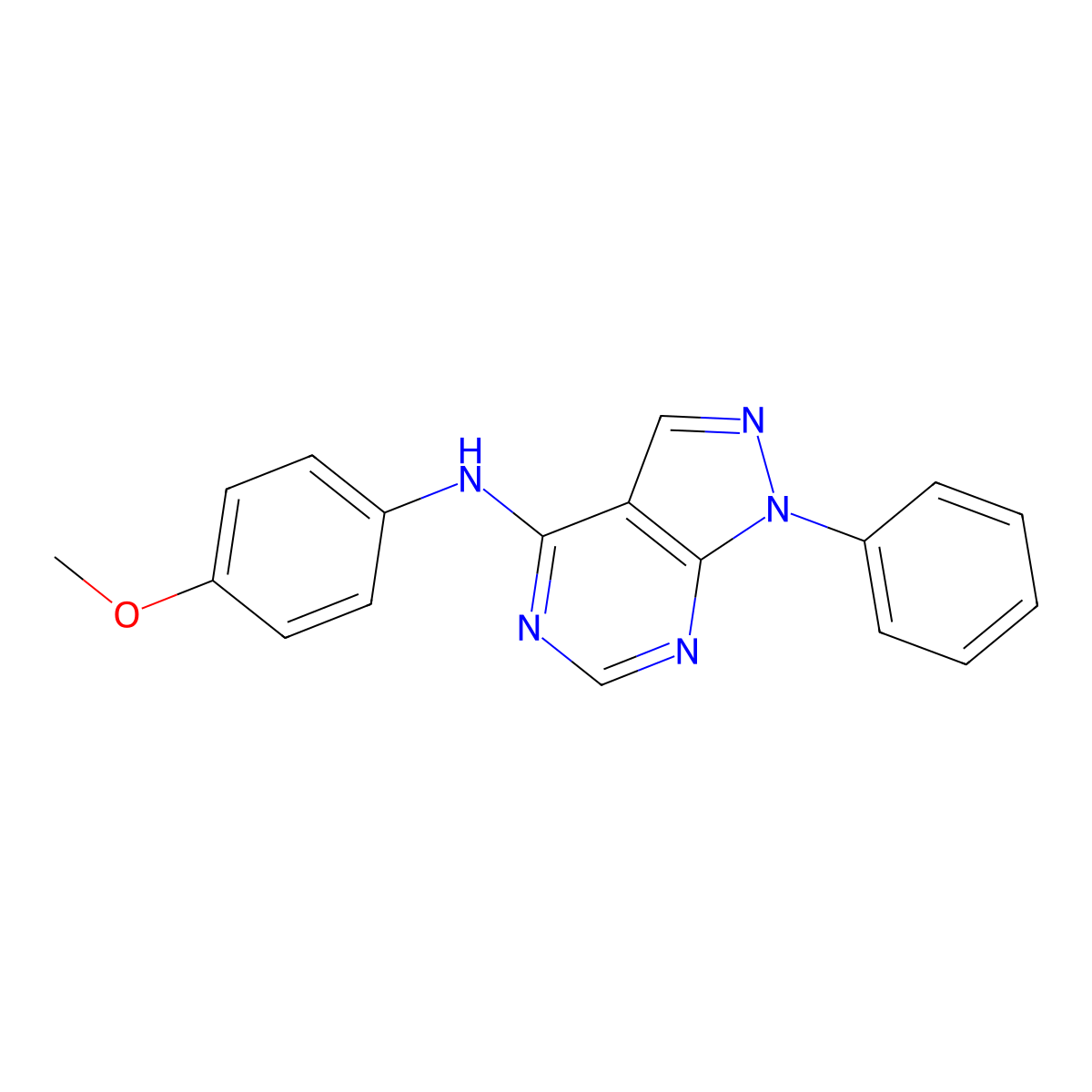 N-(4-methoxyphenyl)-1-phenyl-1H-pyrazolo[3,4-d]pyrimidin-4-amine molecular structure, CAS 5663-81-0