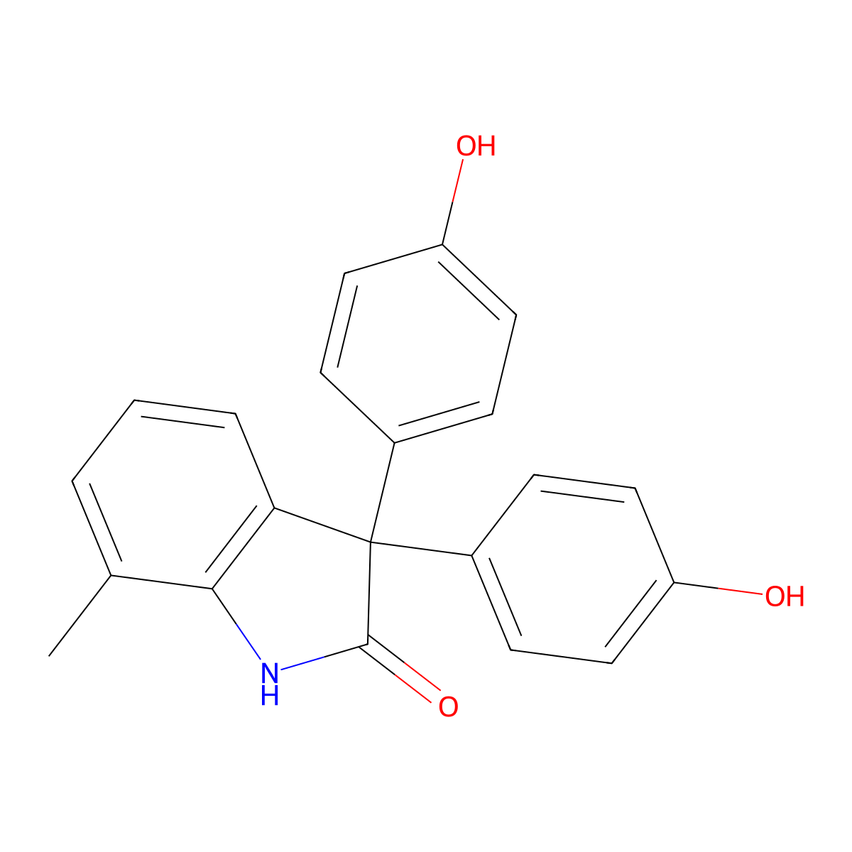 3,3-bis(4-hydroxyphenyl)-7-methyl-1,3-dihydro-2H-indol-2-one molecular structure, CAS 56632-39-4