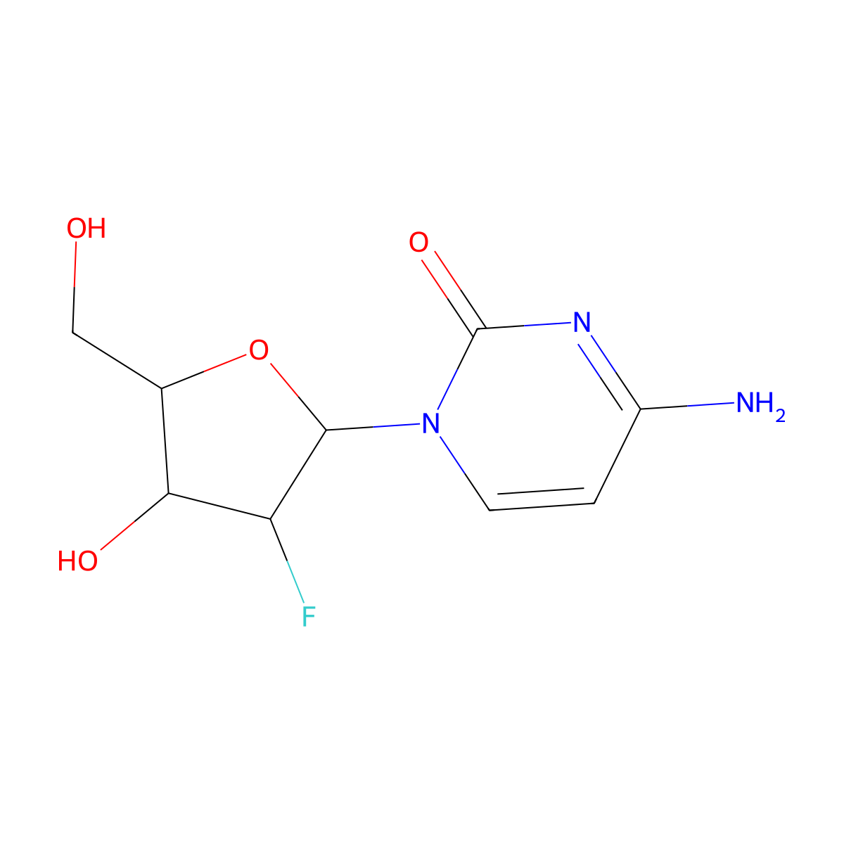 2'-Fluoro-2'-deoxy-arabinofuranosyl-cytidine molecular structure, CAS 56632-83-8