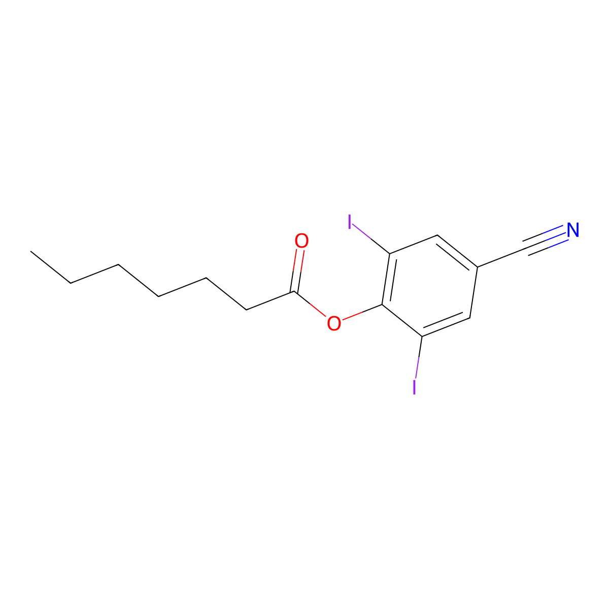 4-Cyano-2,6-diiodophenyl heptanoate molecular structure, CAS 56634-96-9