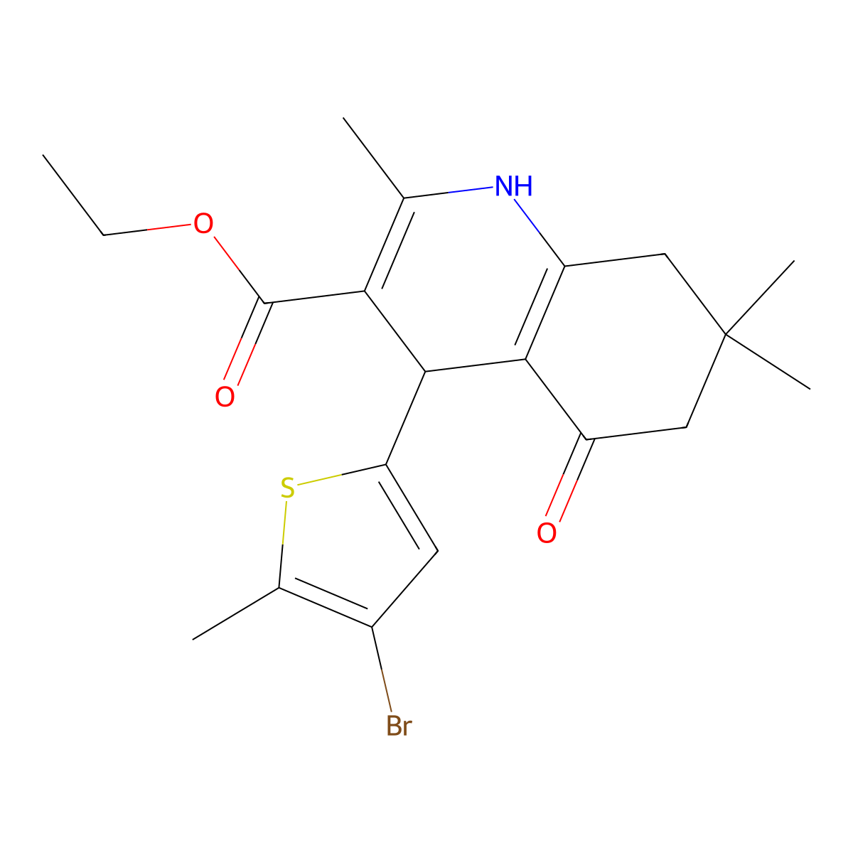 Ethyl 4-(4-bromo-5-methylthiophen-2-yl)-2,7,7-trimethyl-5-oxo-1,4,6,8-tetrahydroquinoline-3-carboxylate molecular structure, CAS 5664-75-5