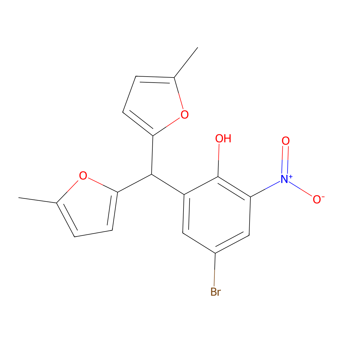 2-[Bis(5-methylfuran-2-yl)methyl]-4-bromo-6-nitrophenol molecular structure, CAS 5664-90-4